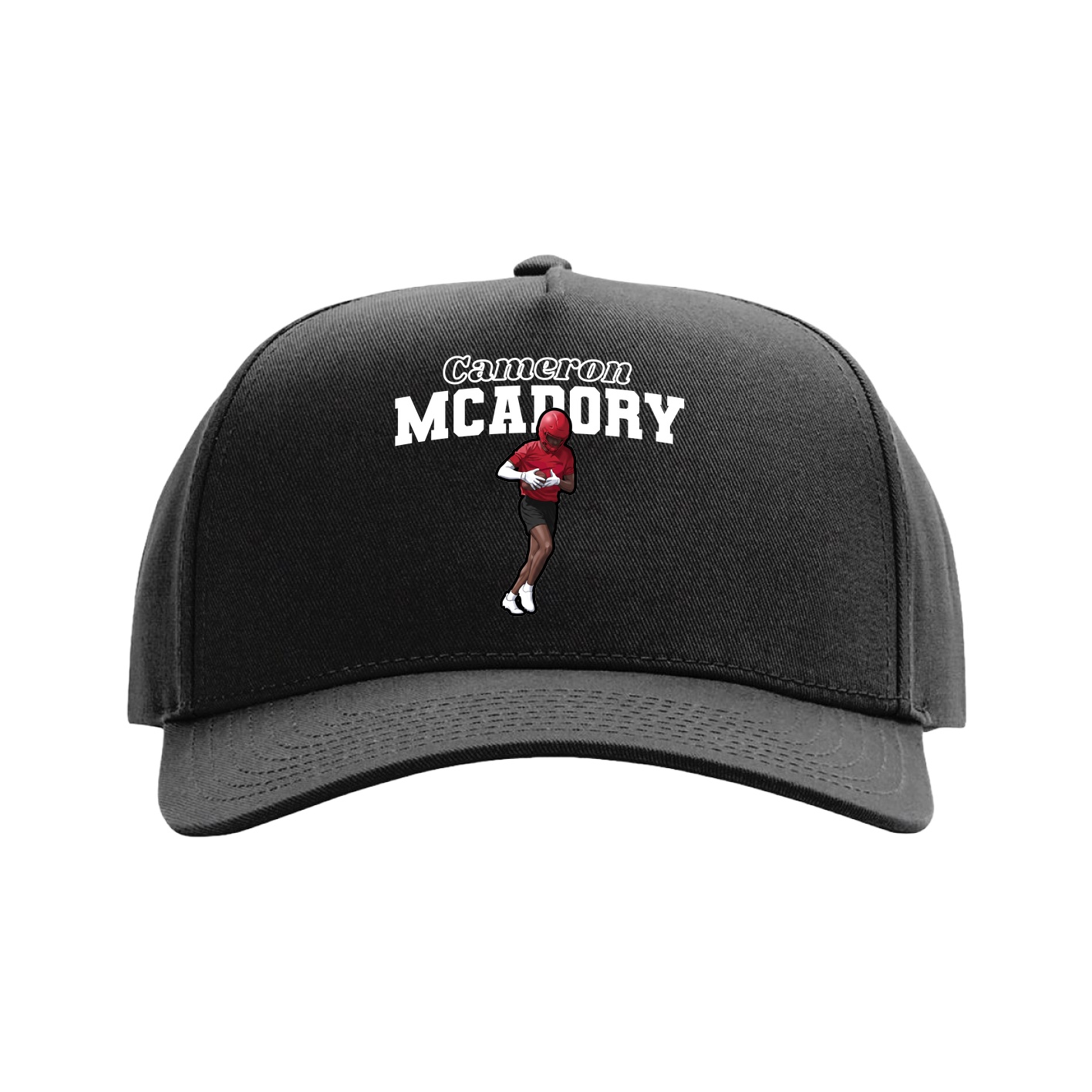 Full Fabric Five-Panel Champ Cap — Name Arch in Black