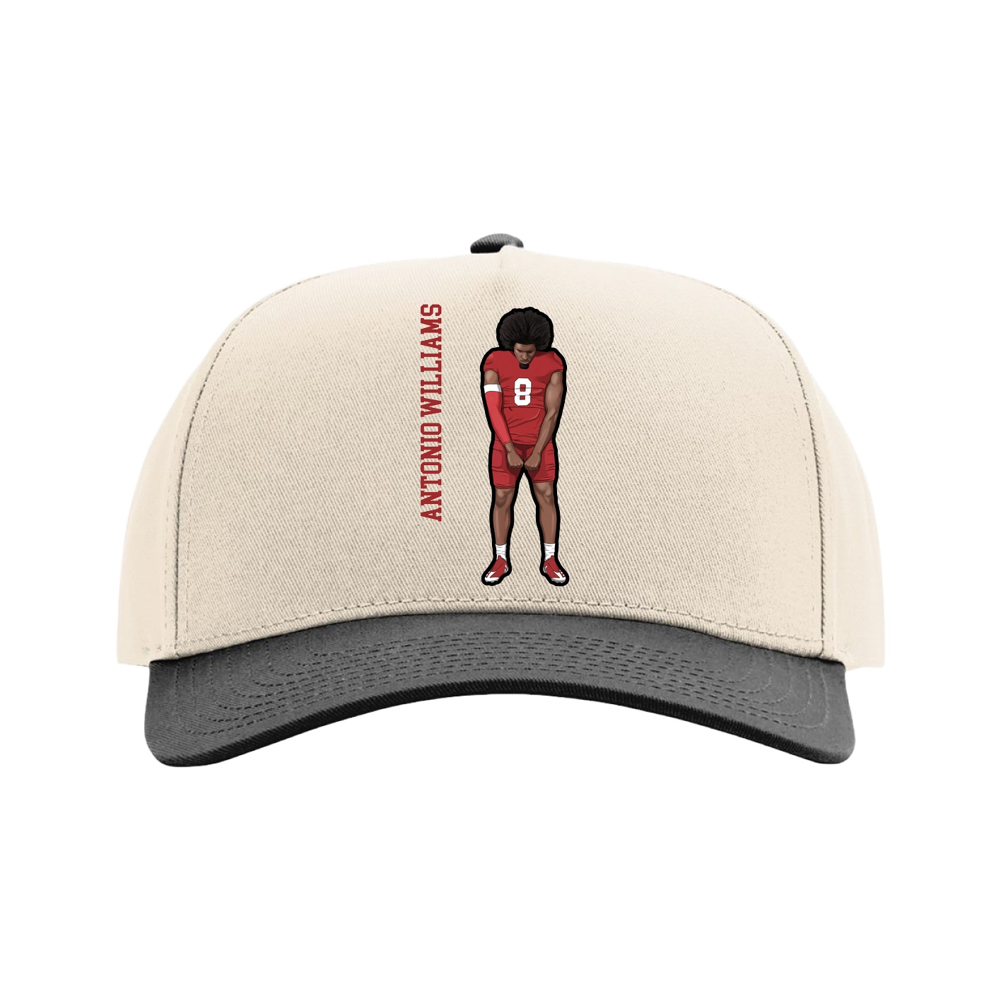 Full Fabric Five-Panel Champ Cap — Name Vertical in Cream/Black