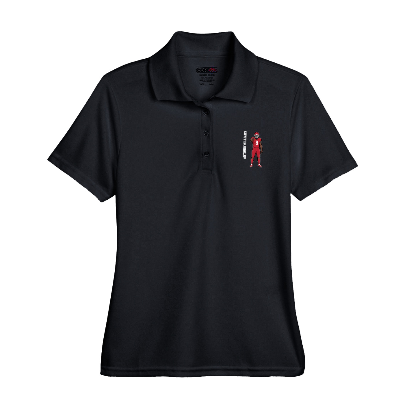 Womens Performance Polo — Name Vertical in Black