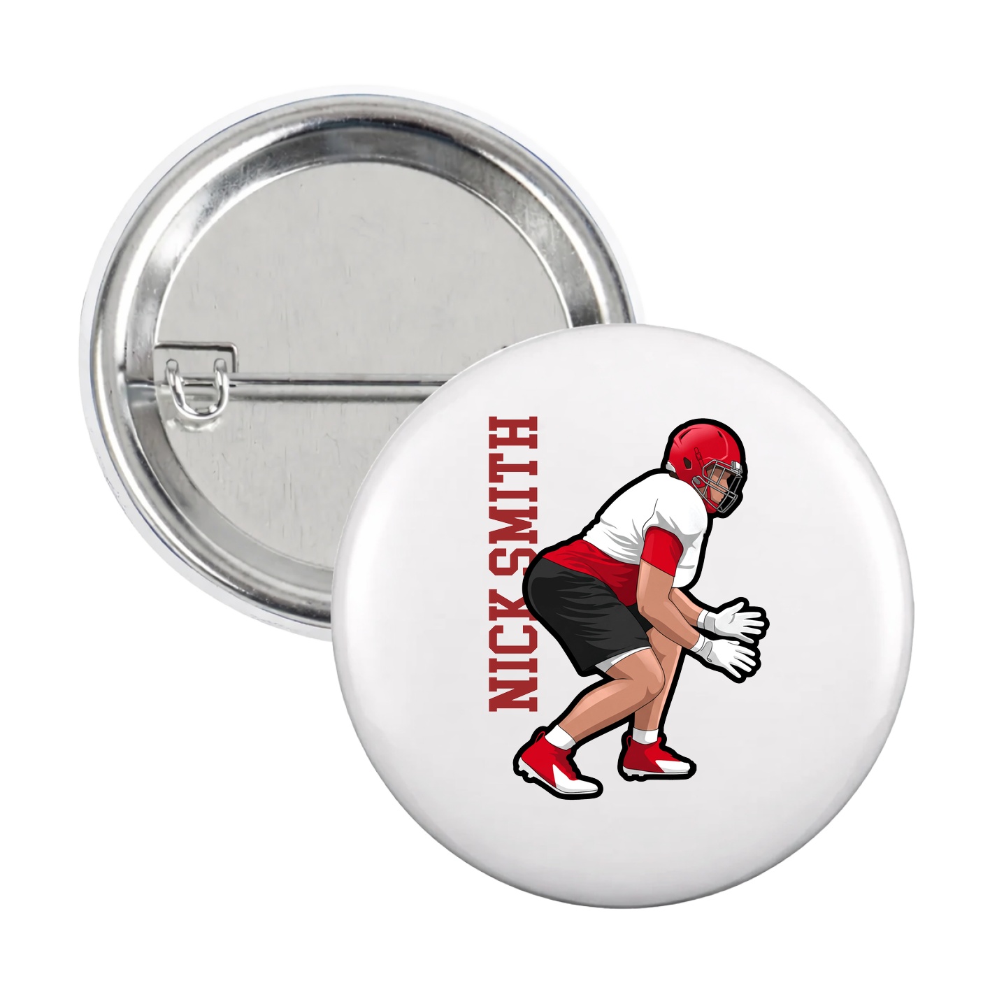 Game Day Button — Name Vertical in White