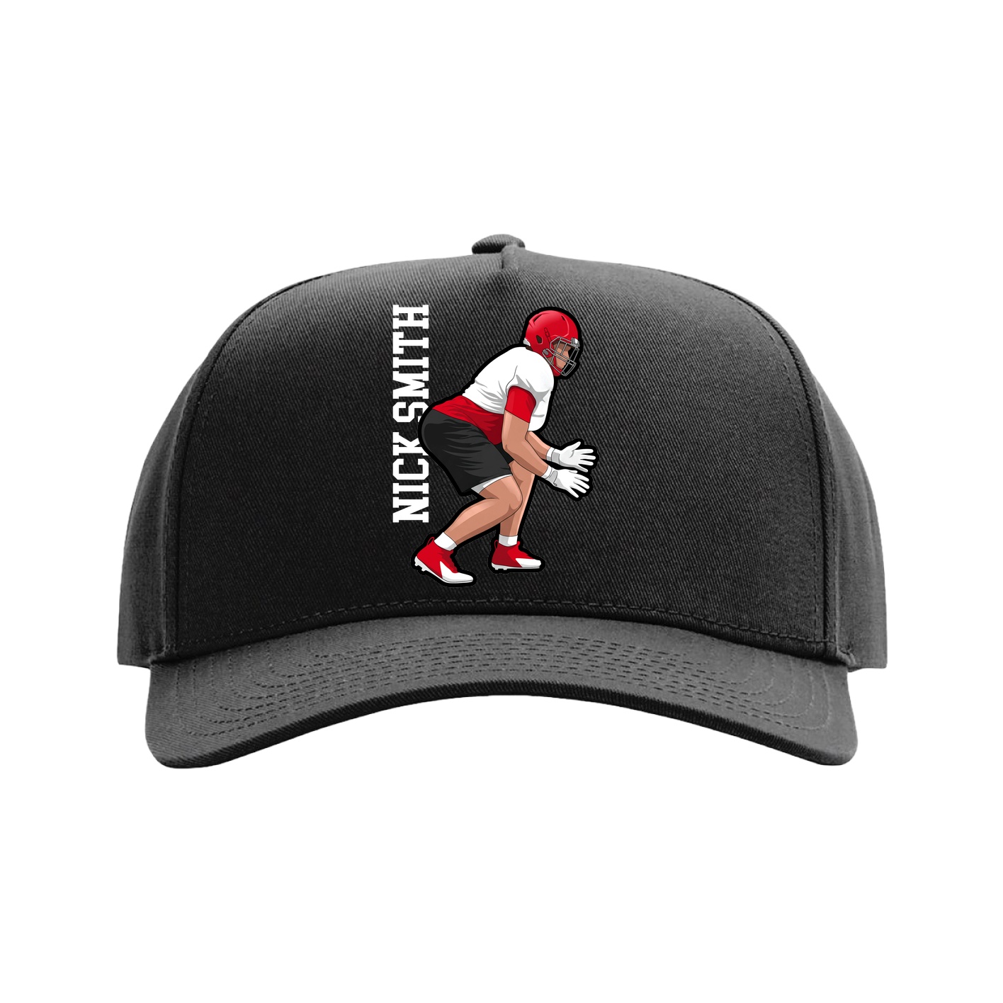 Full Fabric Five-Panel Champ Cap — Name Vertical in Black