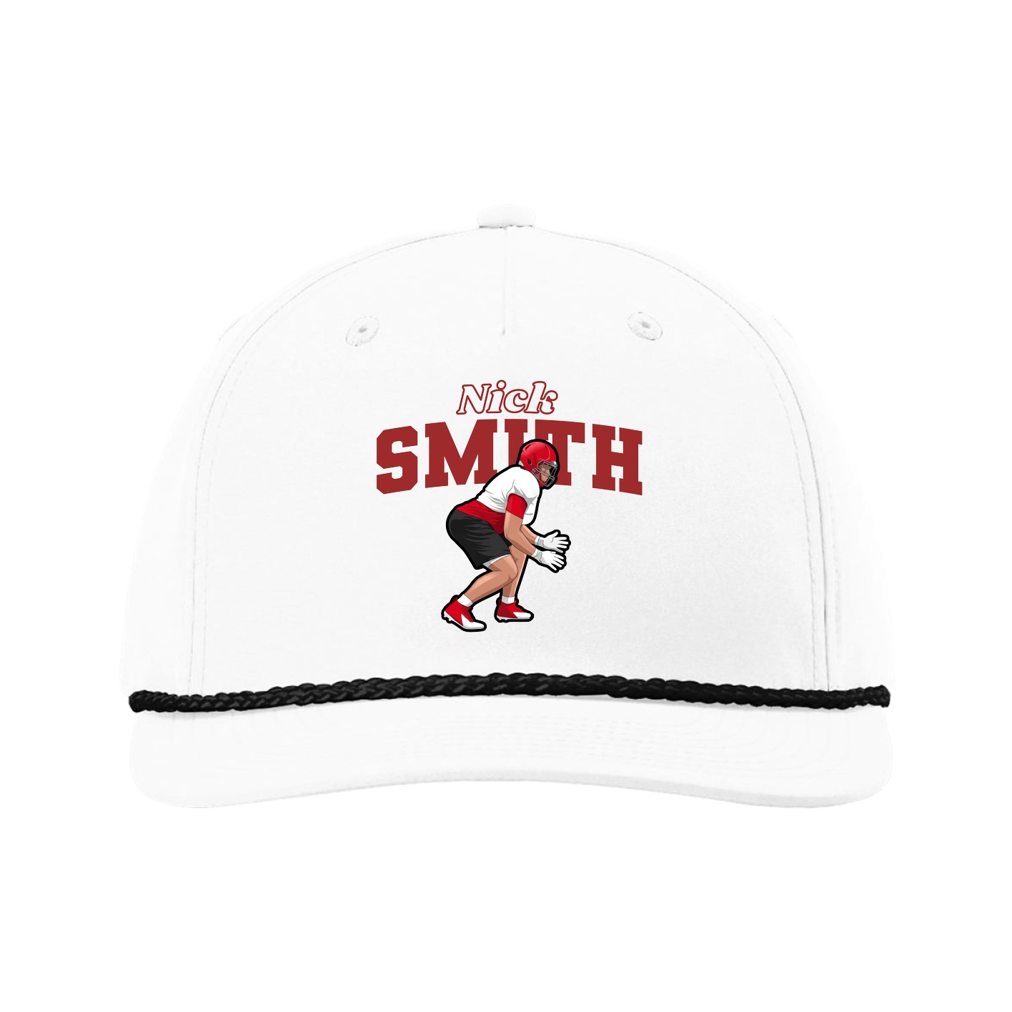 Five-Panel Classic Rope Cap — Name Arch in White