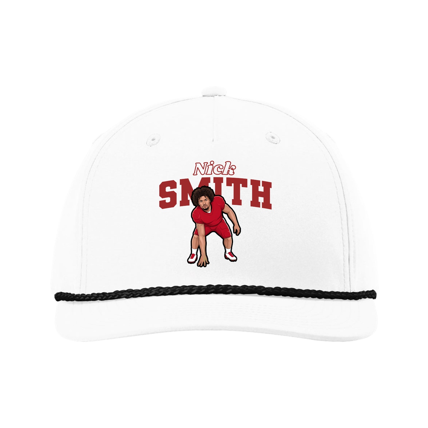 Five-Panel Classic Rope Cap — Name Arch in White