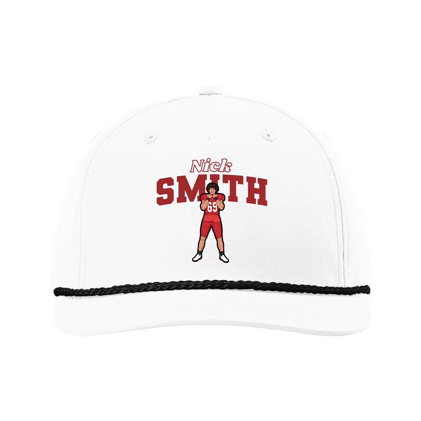 Five-Panel Classic Rope Cap — Name Arch in White