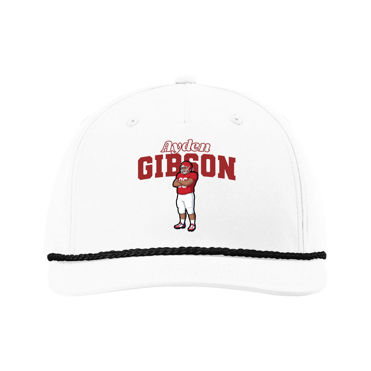 Five-Panel Classic Rope Cap — Name Arch in White