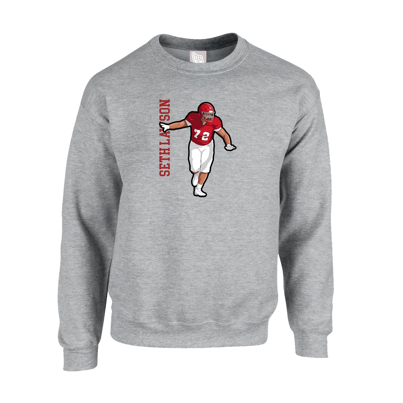 Fleece Crew — Name Vertical in Grey