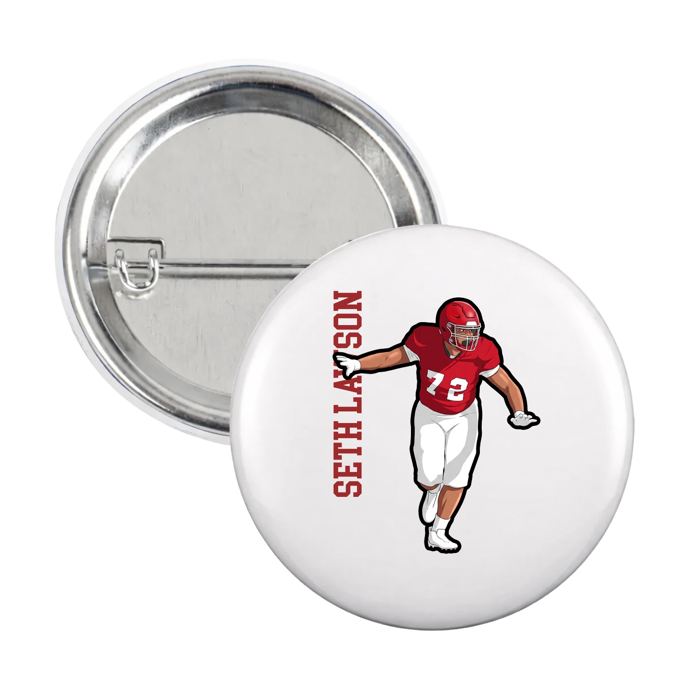 Game Day Button — Name Vertical in White