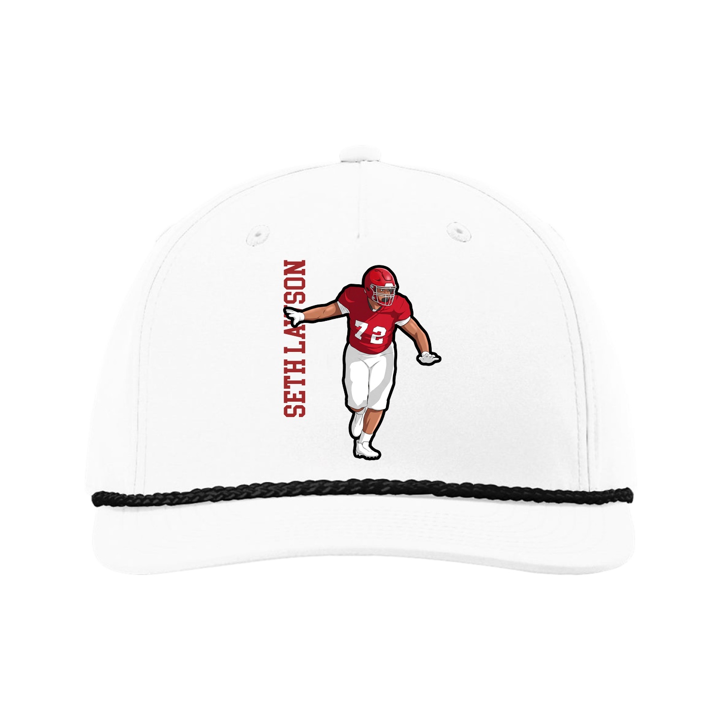 Five-Panel Classic Rope Cap — Name Vertical in White