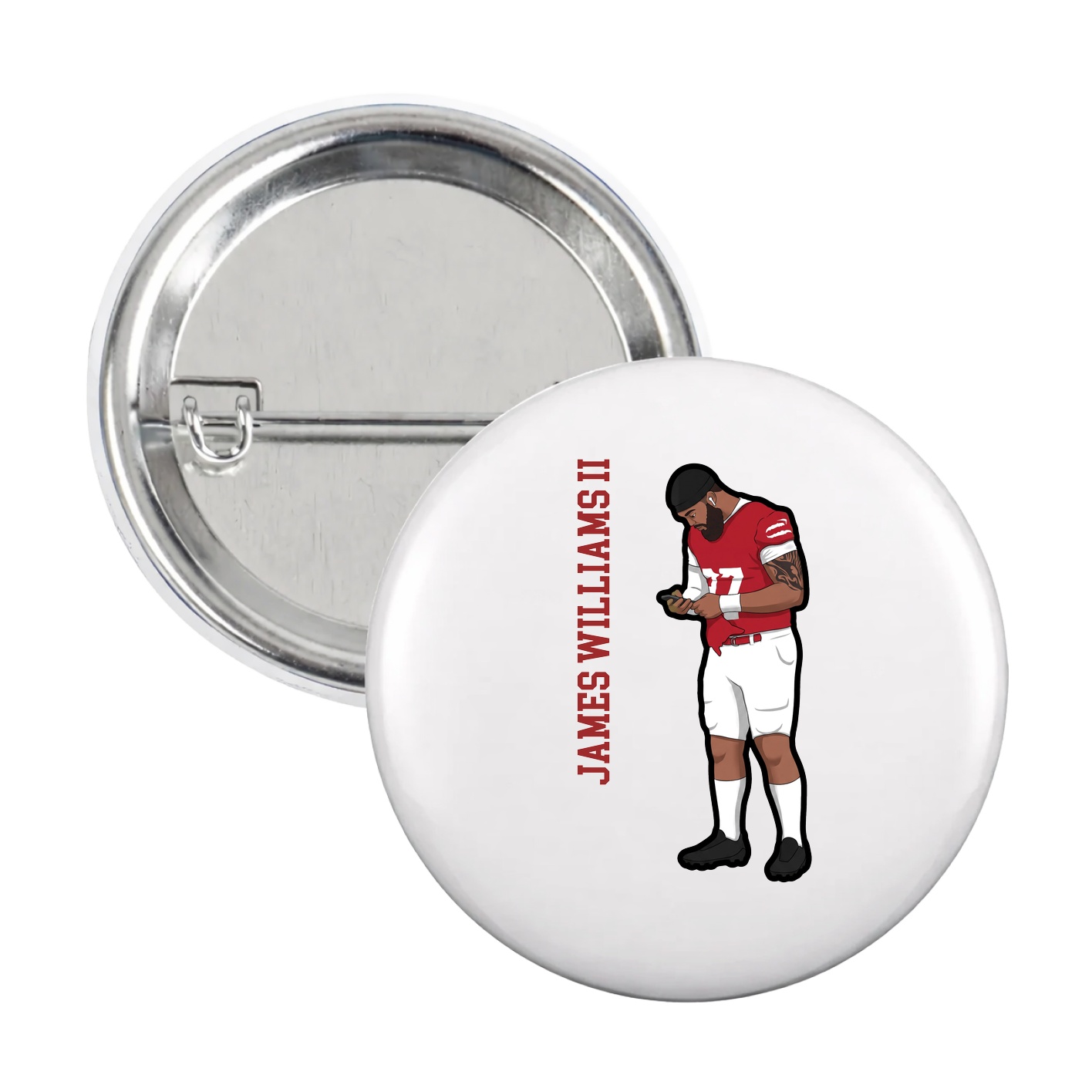 Game Day Button — Name Vertical in White
