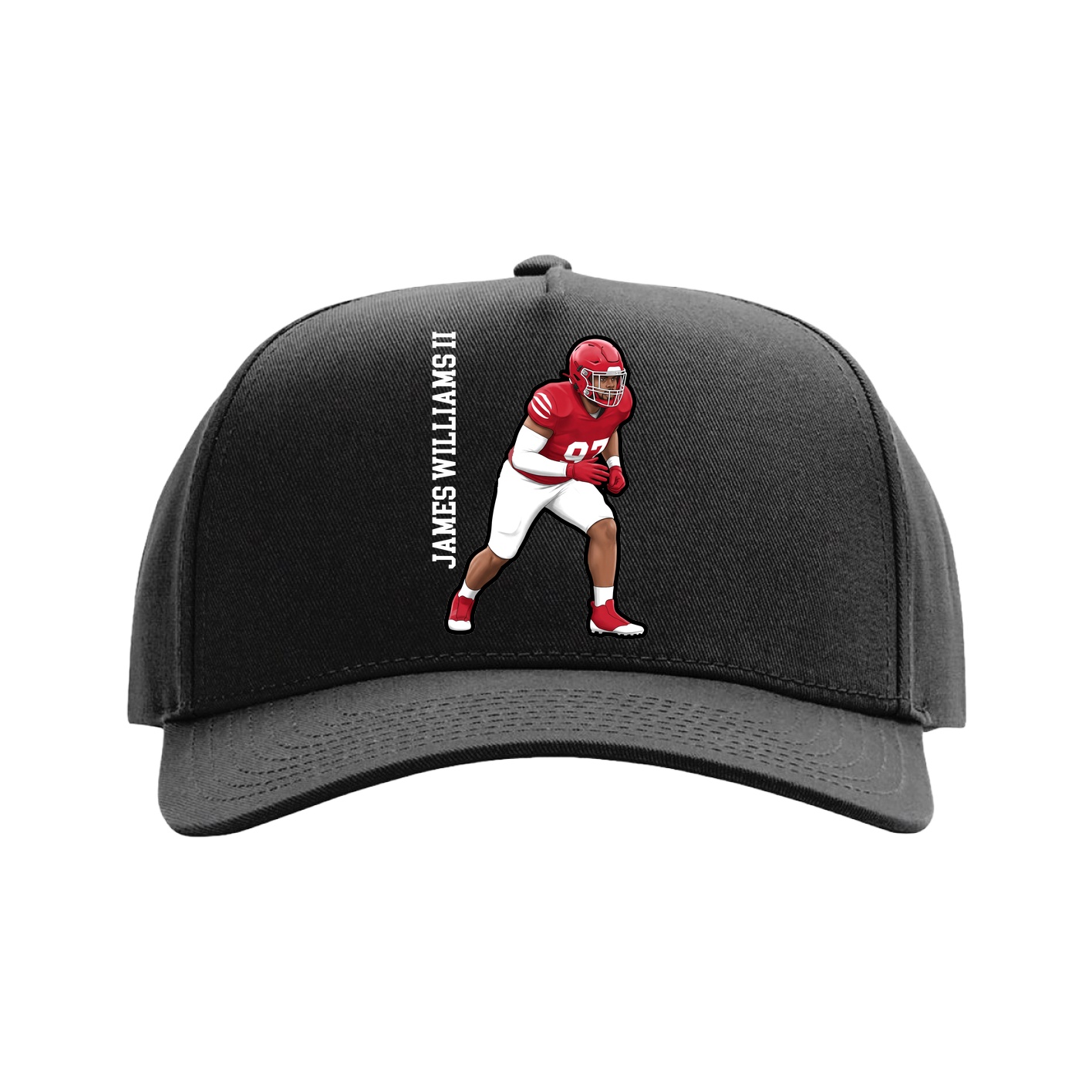Full Fabric Five-Panel Champ Cap — Name Vertical in Black