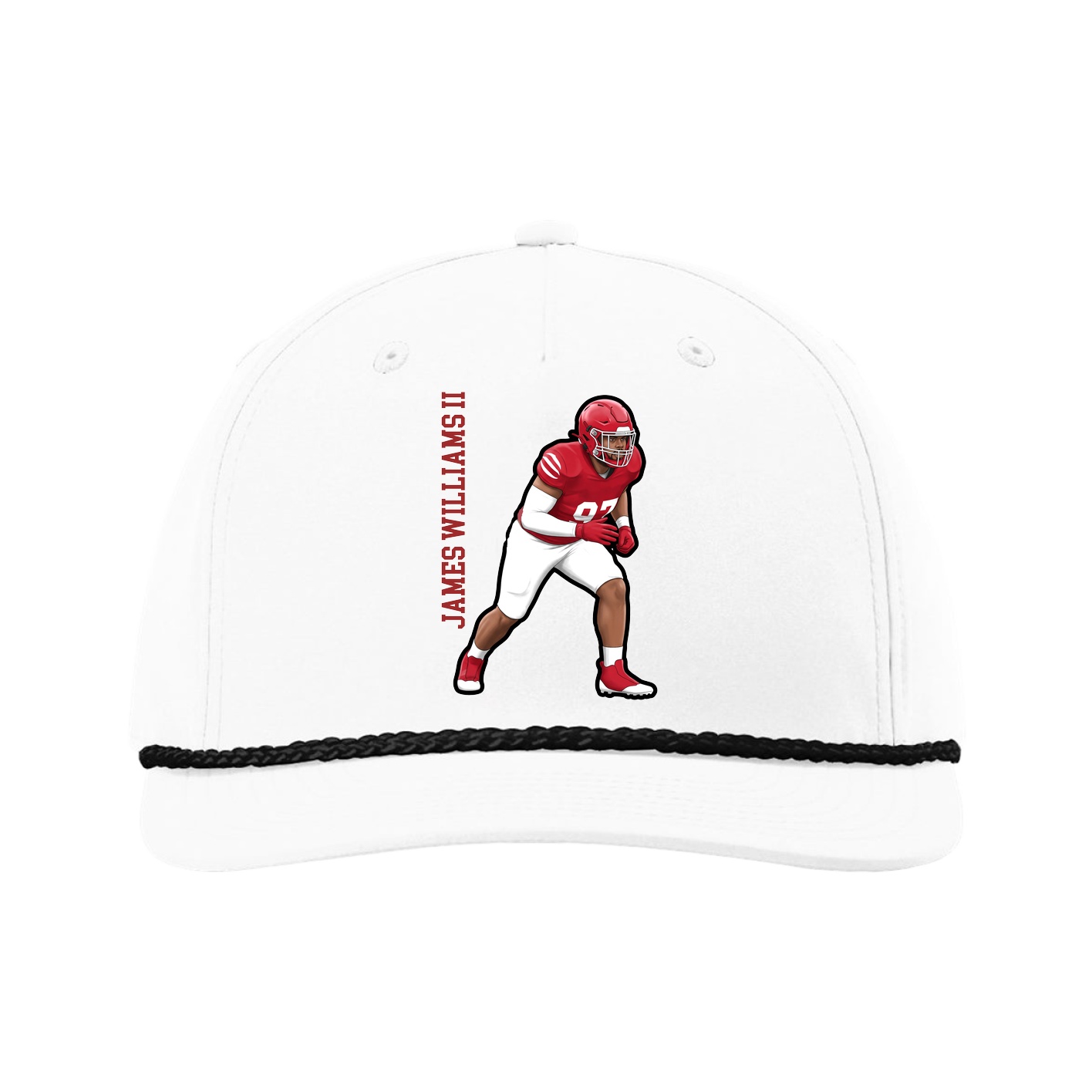Five-Panel Classic Rope Cap — Name Vertical in White