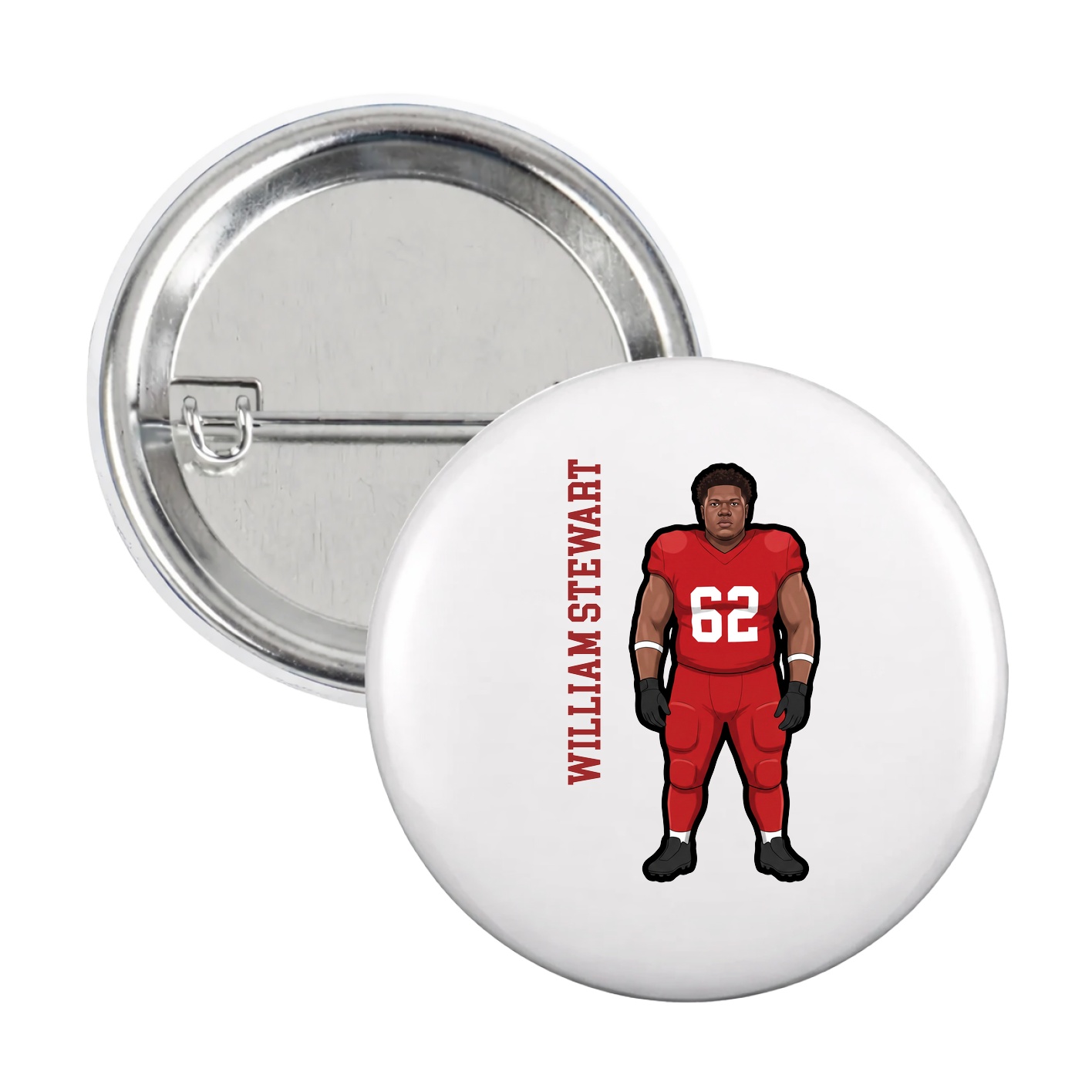 Game Day Button — Name Vertical in White