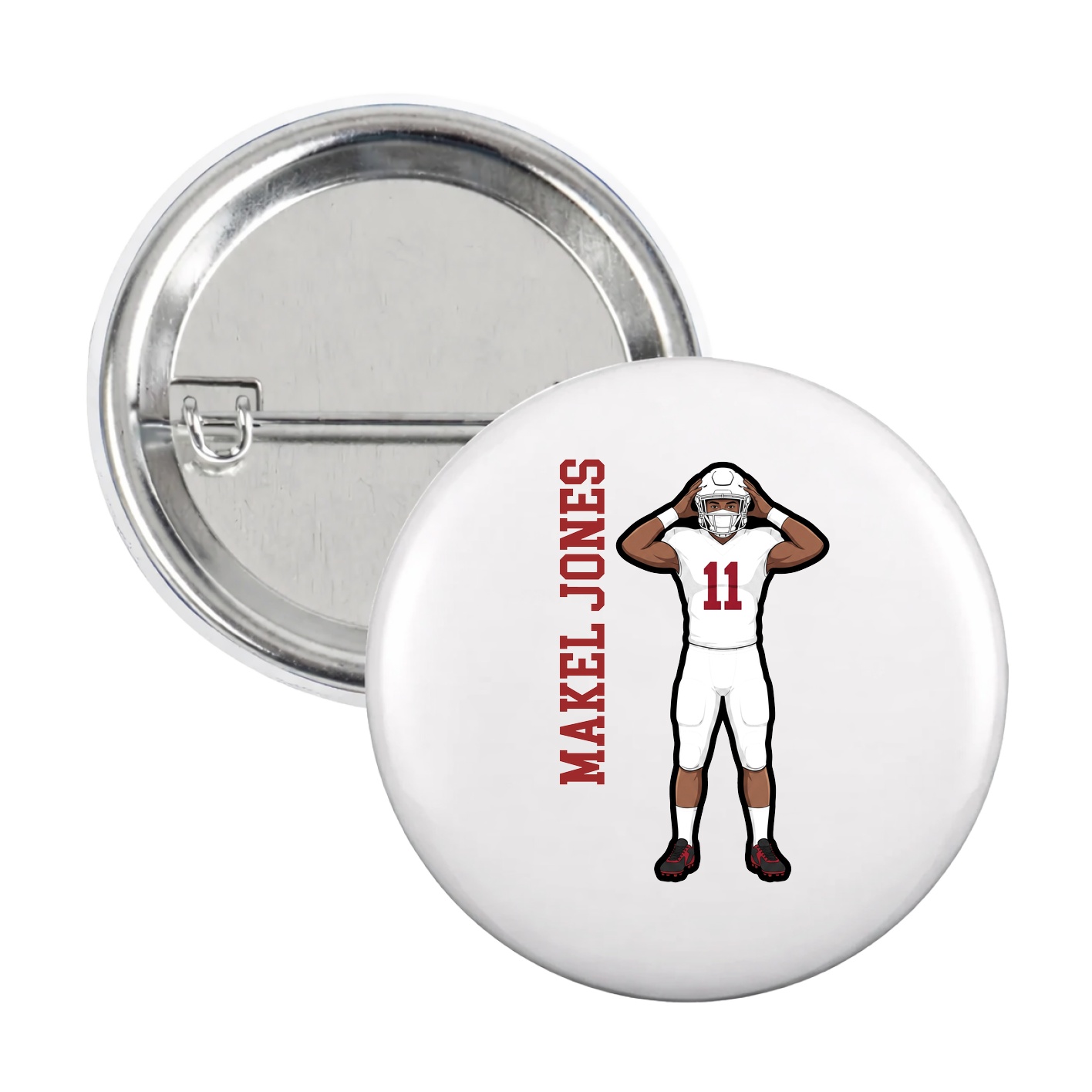 Game Day Button — Name Vertical in White