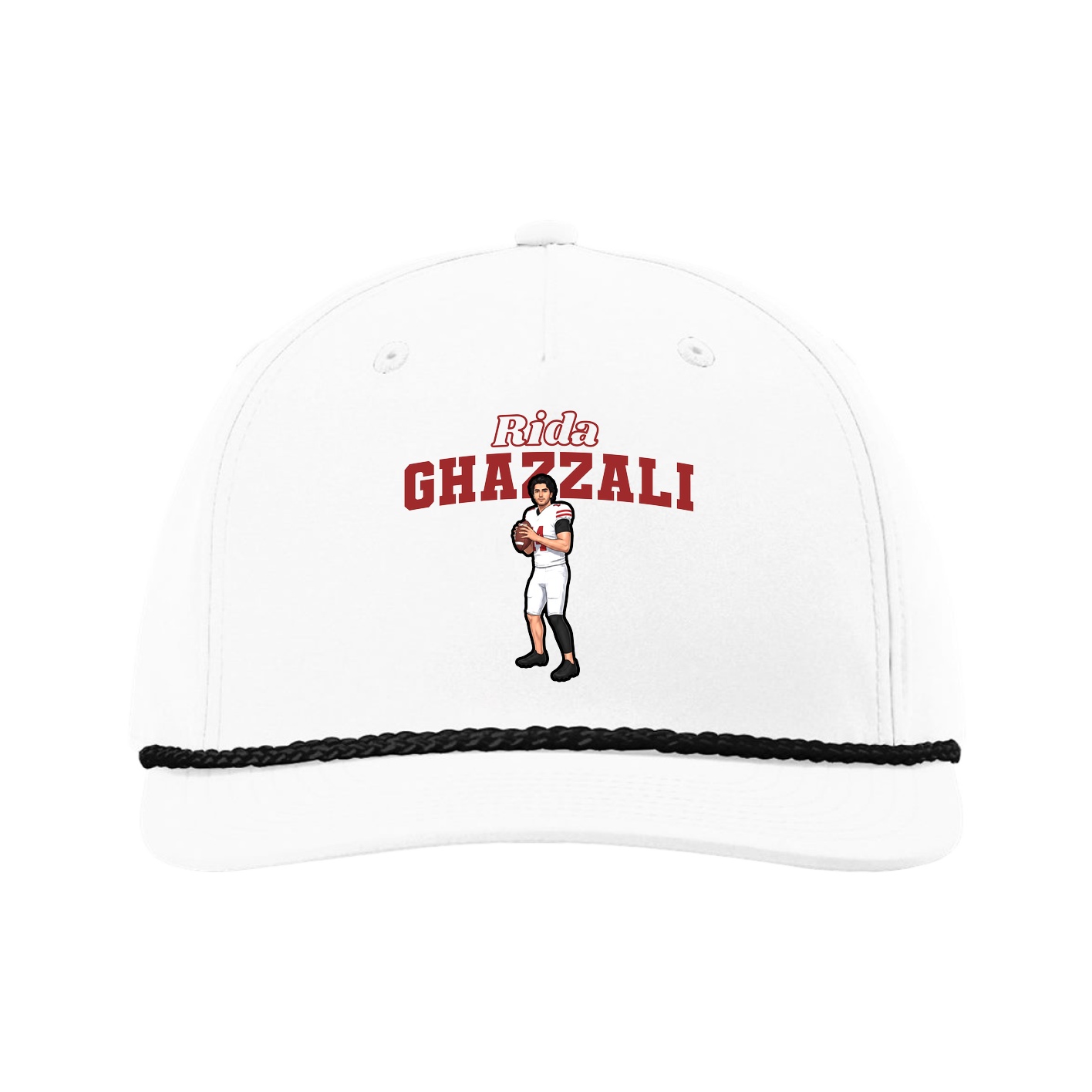 Five-Panel Classic Rope Cap — Name Arch in White