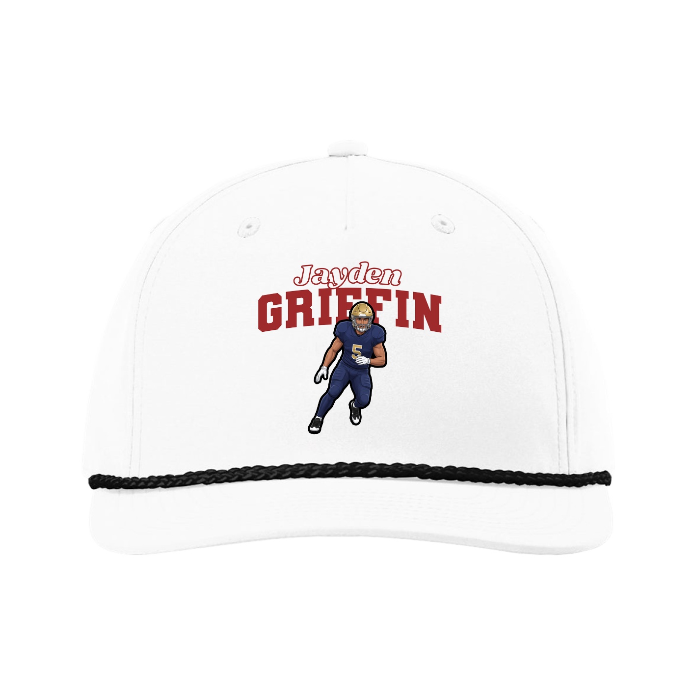 Five-Panel Classic Rope Cap — Name Arch in White