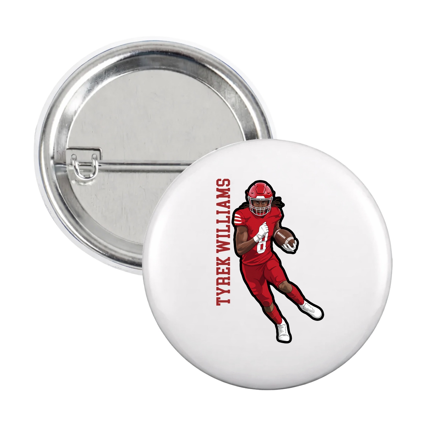 Game Day Button — Name Vertical in White