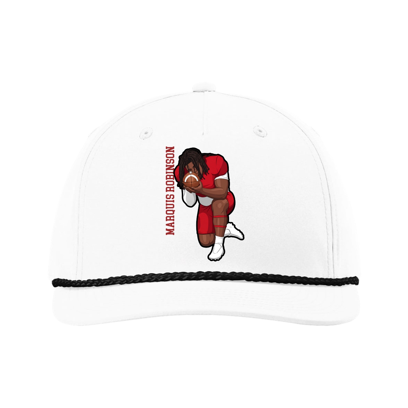 Five-Panel Classic Rope Cap — Name Vertical in White