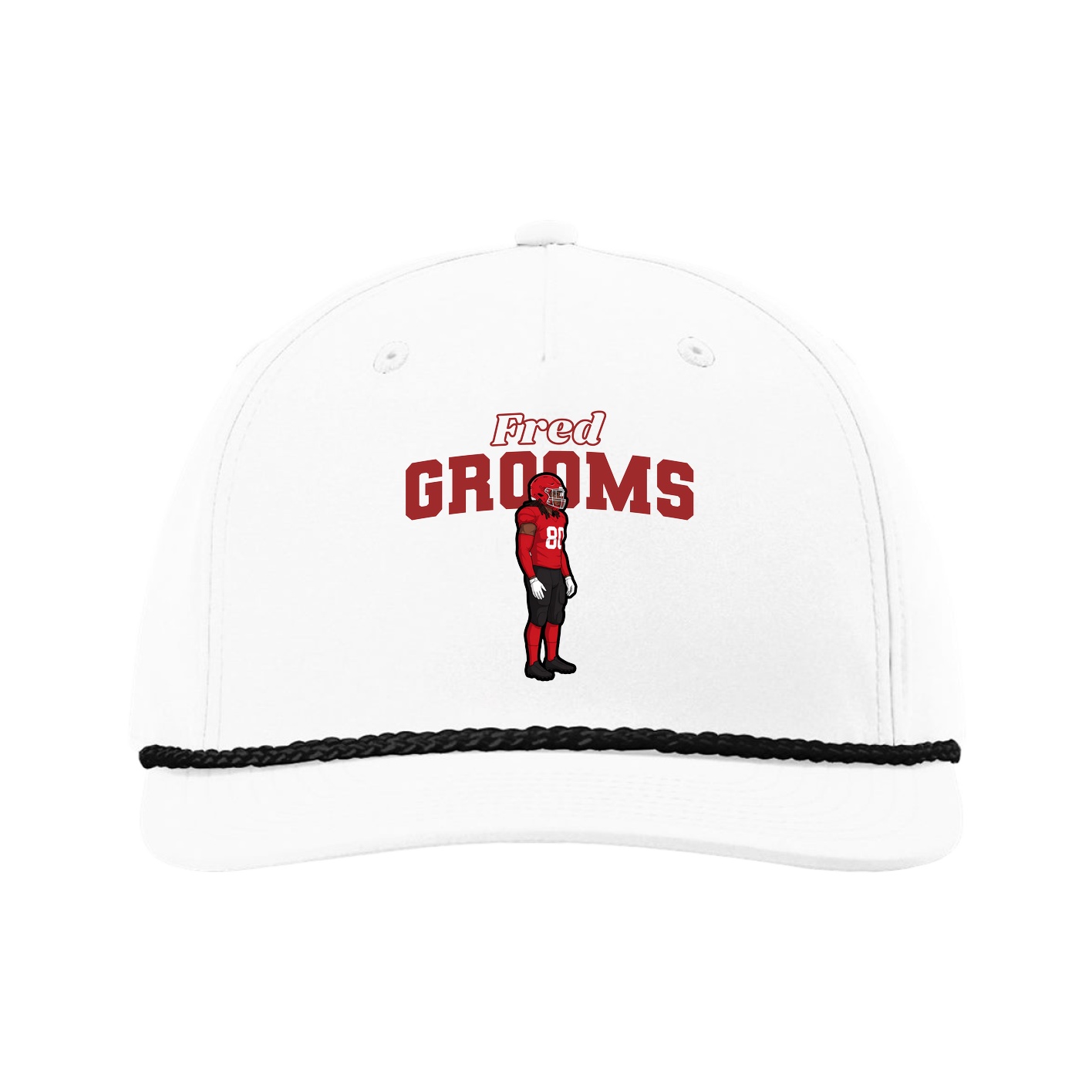 Five-Panel Classic Rope Cap — Name Arch in White