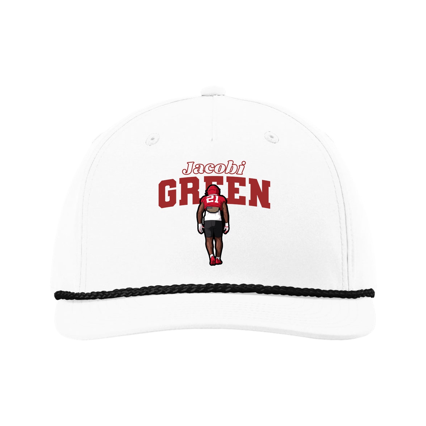 Five-Panel Classic Rope Cap — Name Arch in White