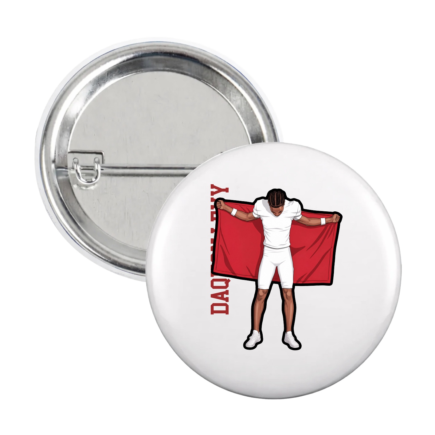 Game Day Button — Name Vertical in White