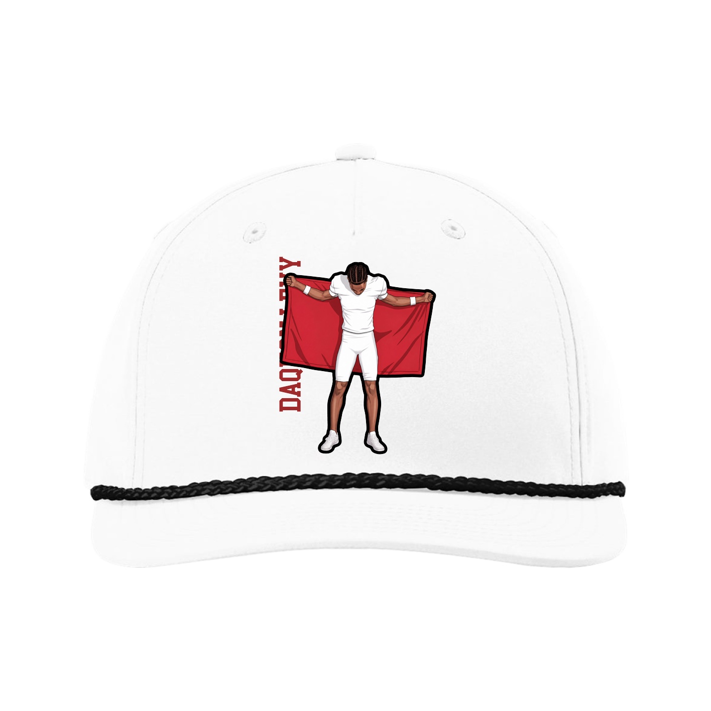 Five-Panel Classic Rope Cap — Name Vertical in White