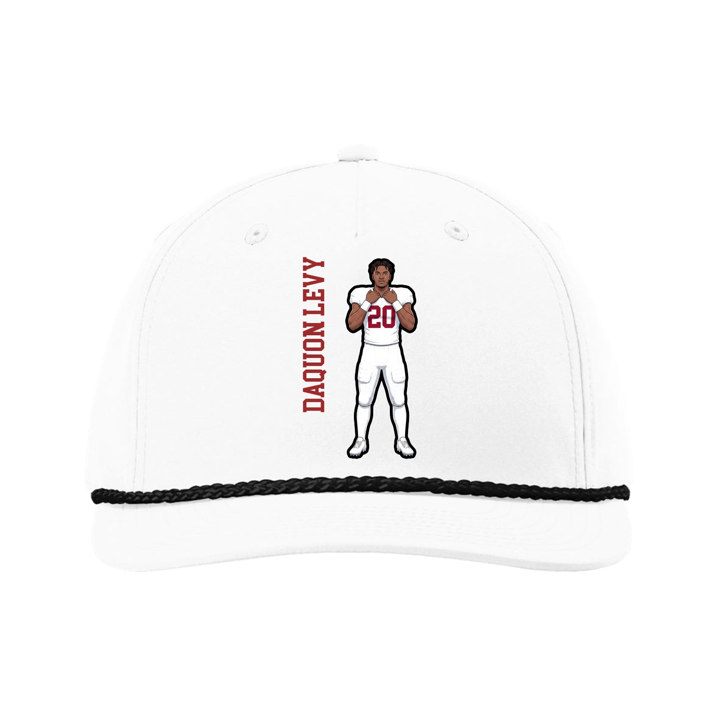 Five-Panel Classic Rope Cap — Name Vertical in White