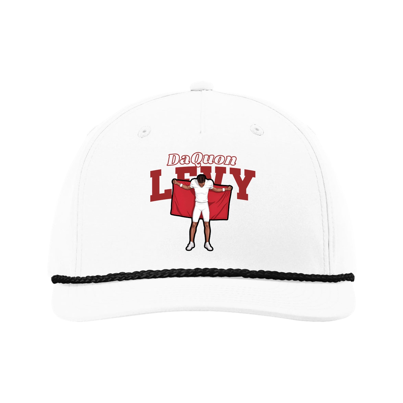 Five-Panel Classic Rope Cap — Name Arch in White
