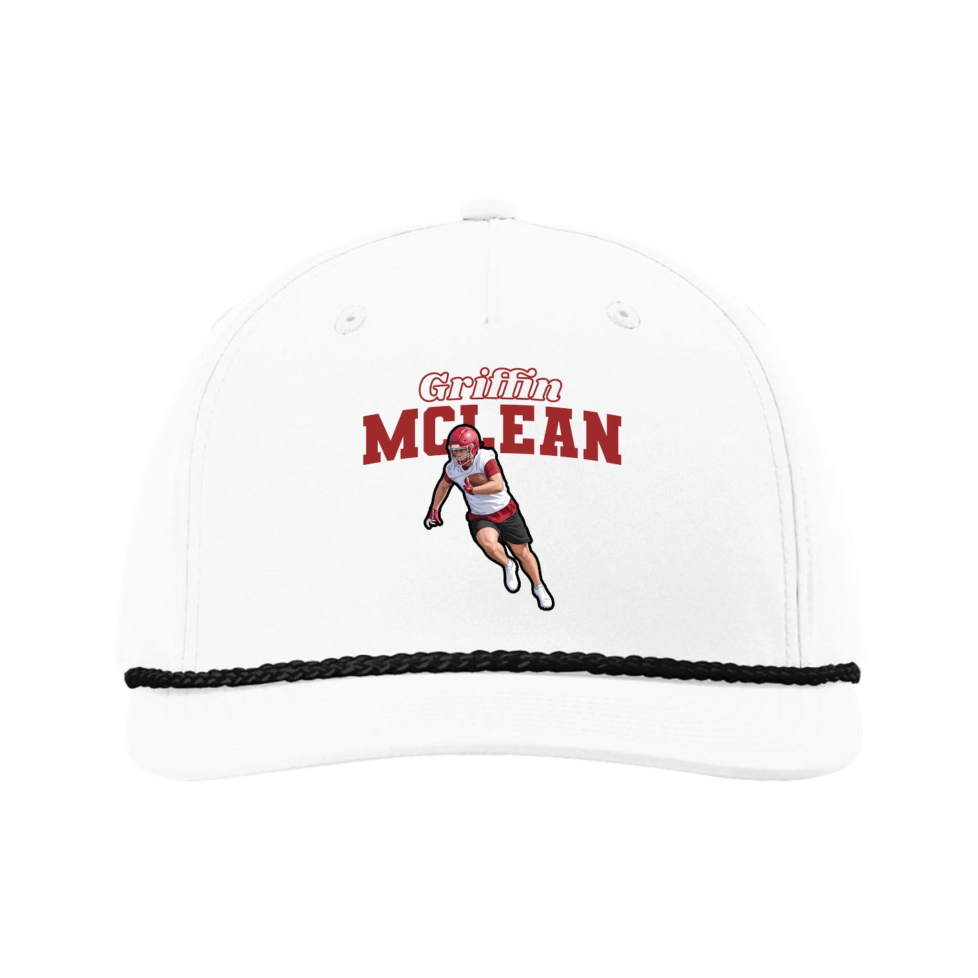 Five-Panel Classic Rope Cap — Name Arch in White