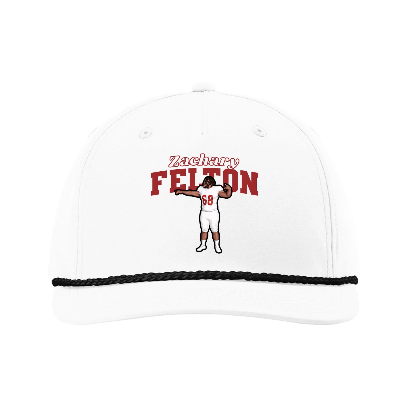 Five-Panel Classic Rope Cap — Name Arch in White
