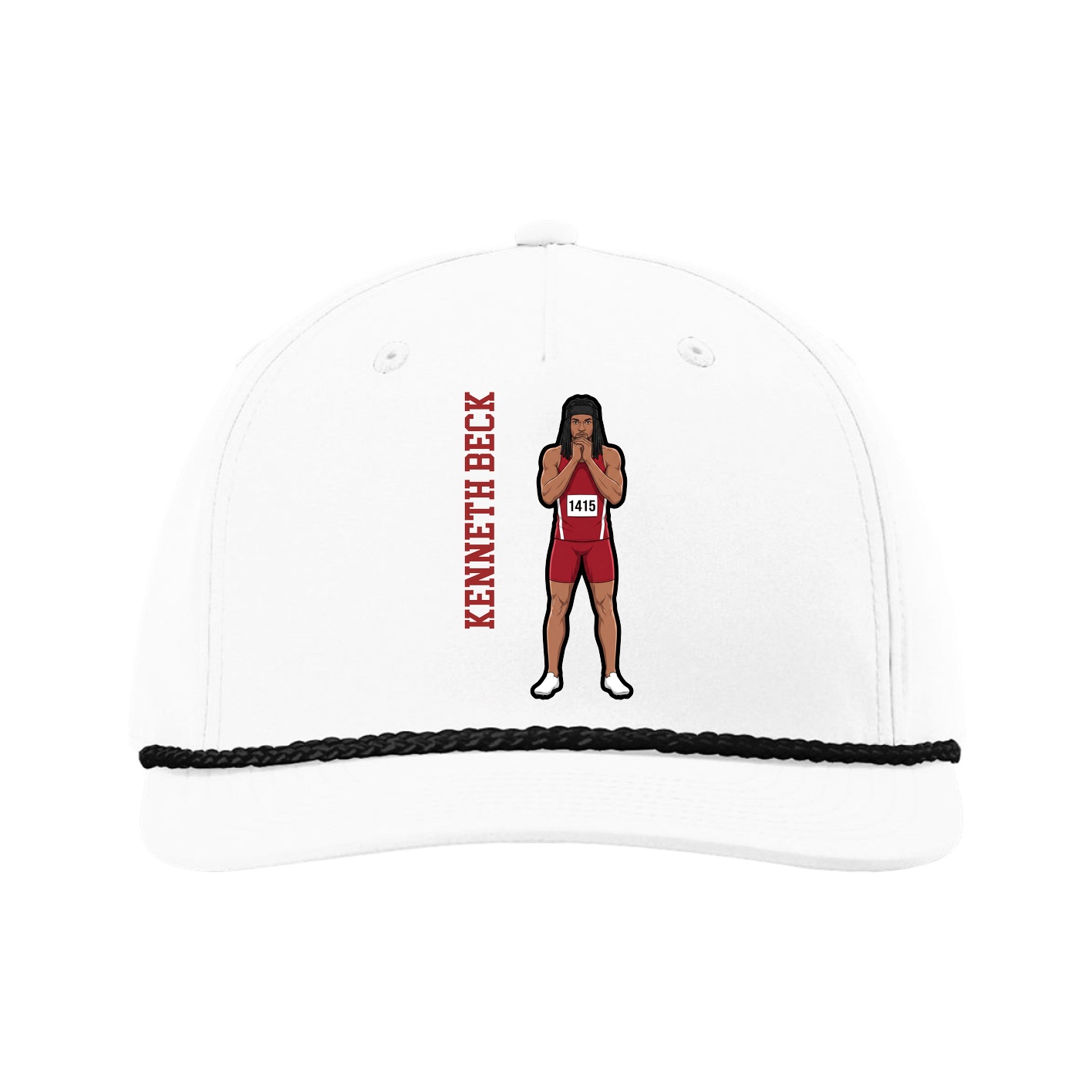 Five-Panel Classic Rope Cap — Name Vertical in White