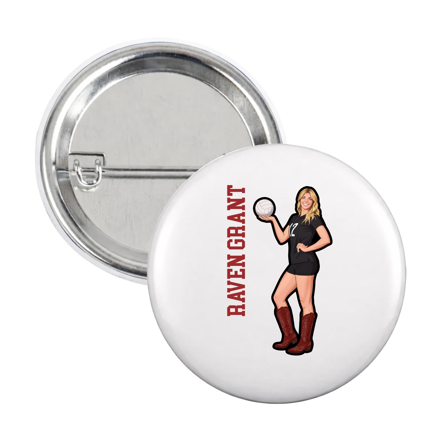 Game Day Button — Name Vertical in White