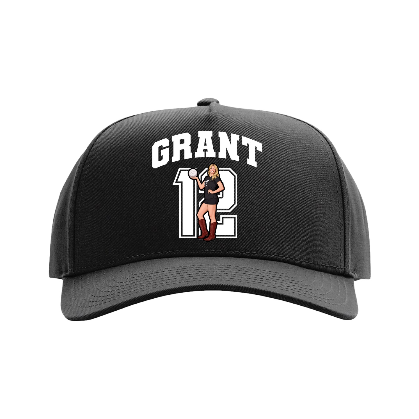 Full Fabric Five-Panel Champ Cap — Number in Black