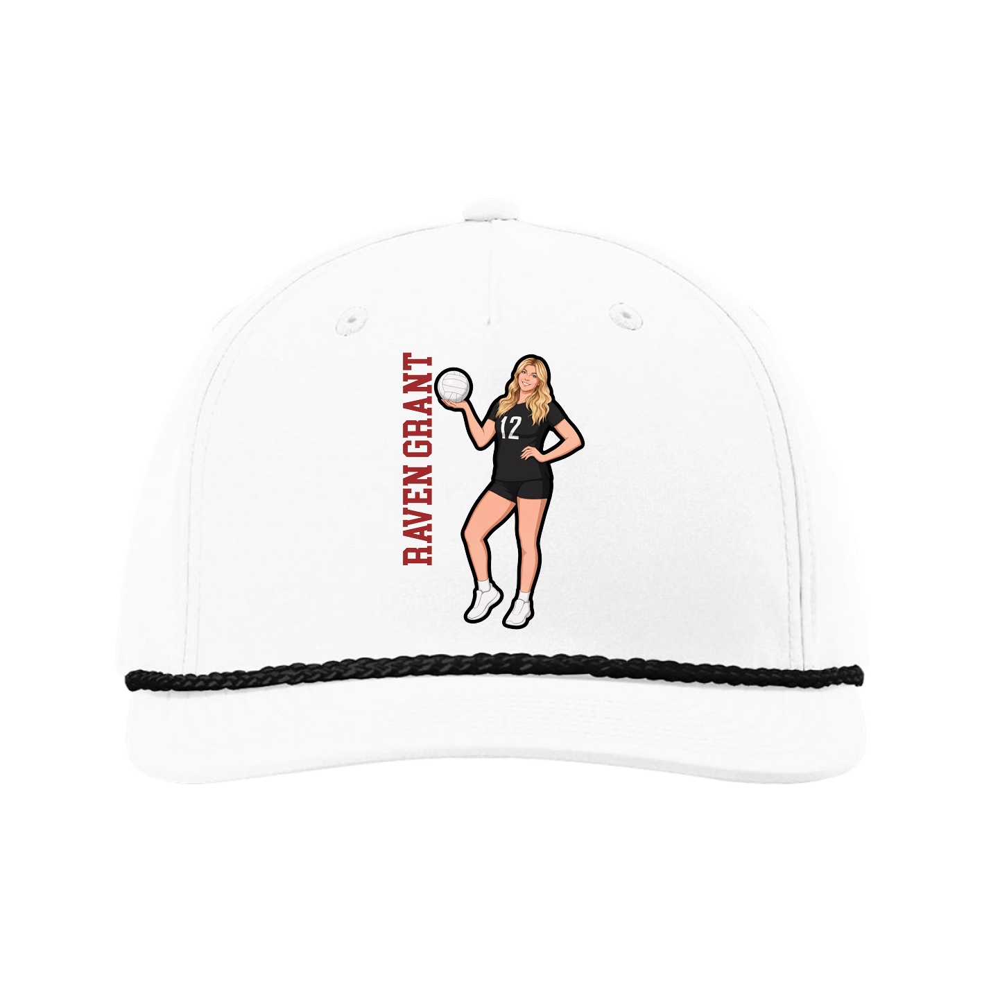 Five-Panel Classic Rope Cap — Name Vertical in White