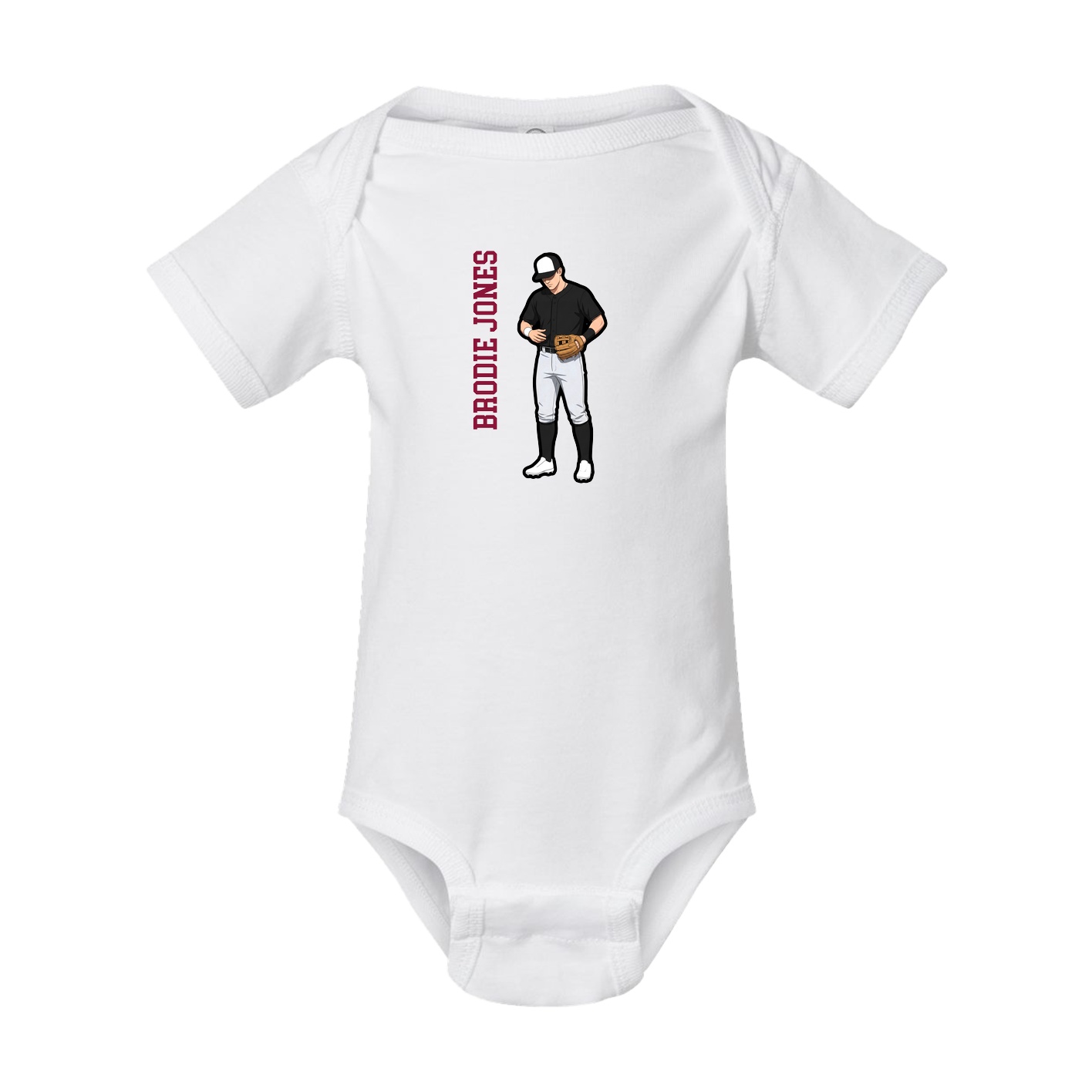 Baby Onesie — Name Vertical in White