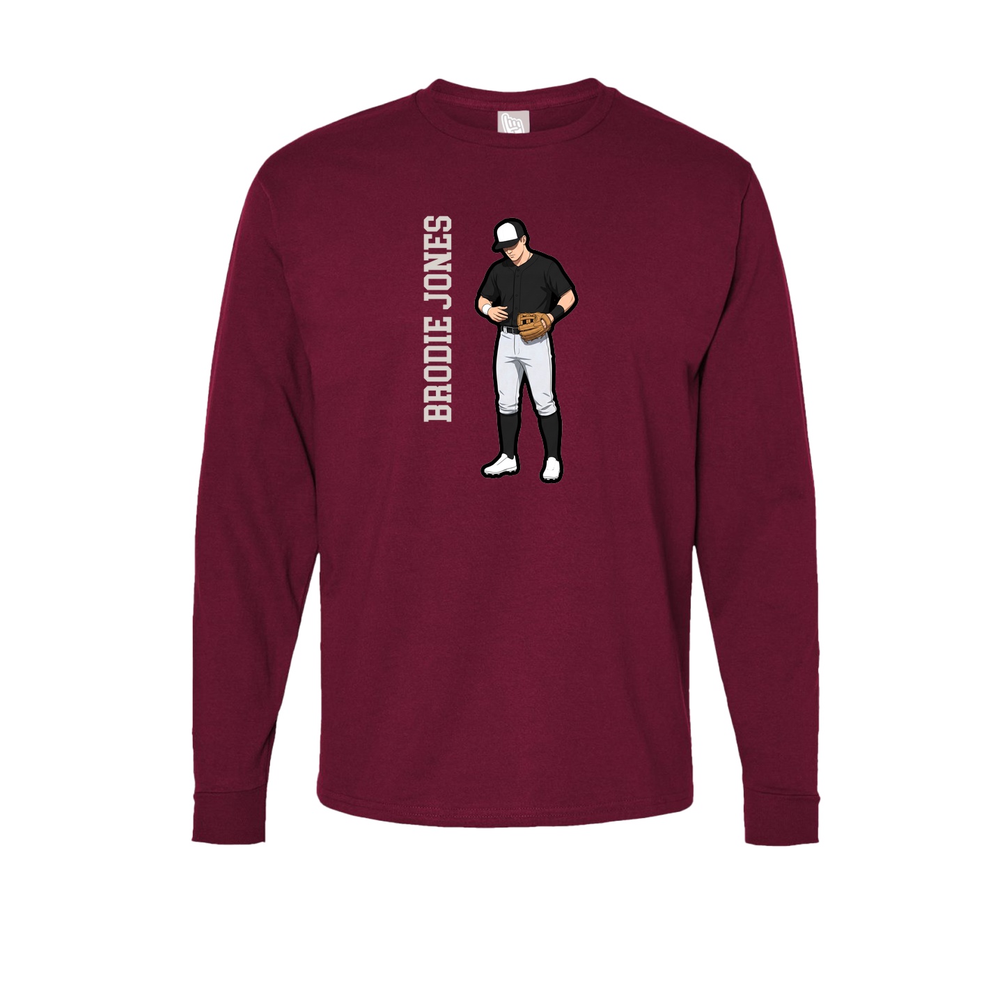 Long Sleeve Tee — Name Vertical in Cardinal