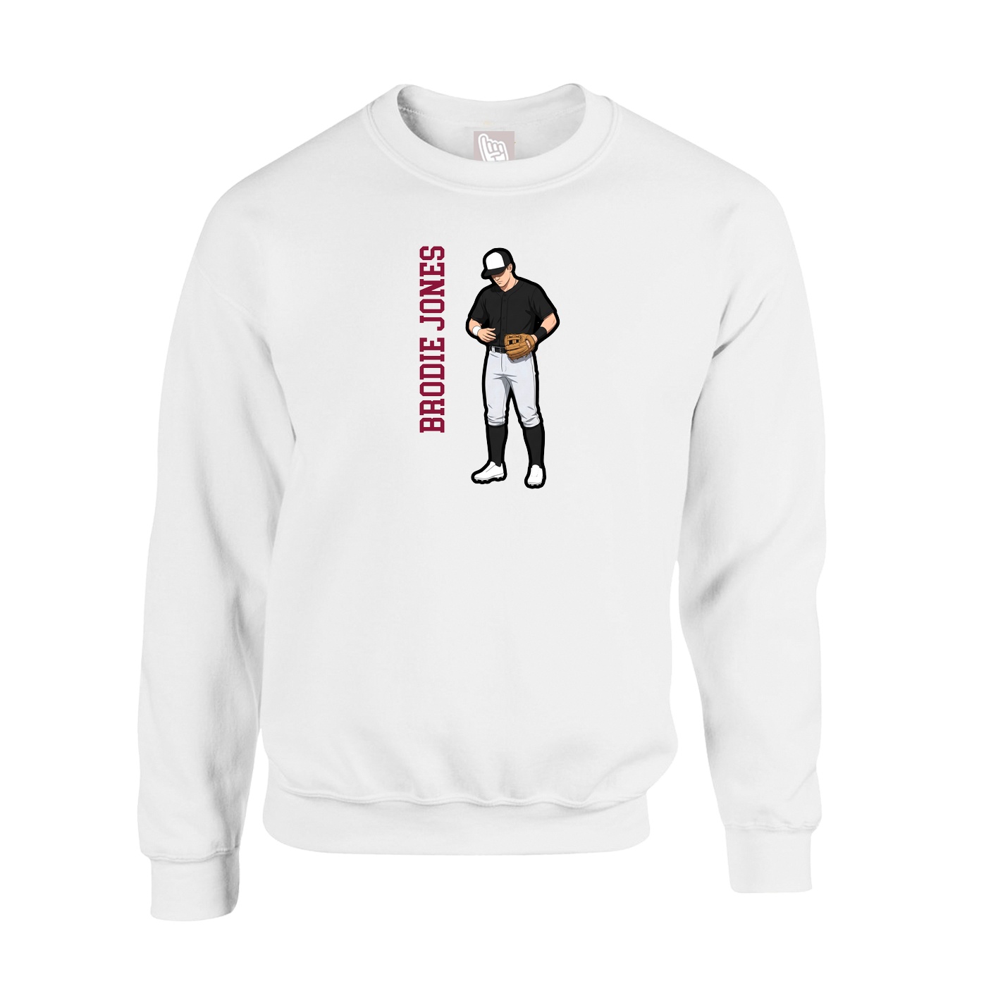 Fleece Crew — Name Vertical in White