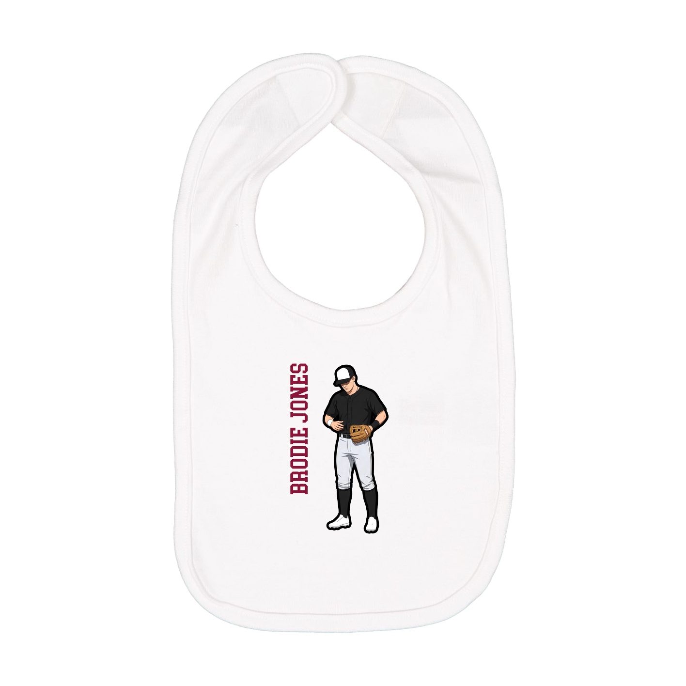 Infant Bib — Name Vertical in White