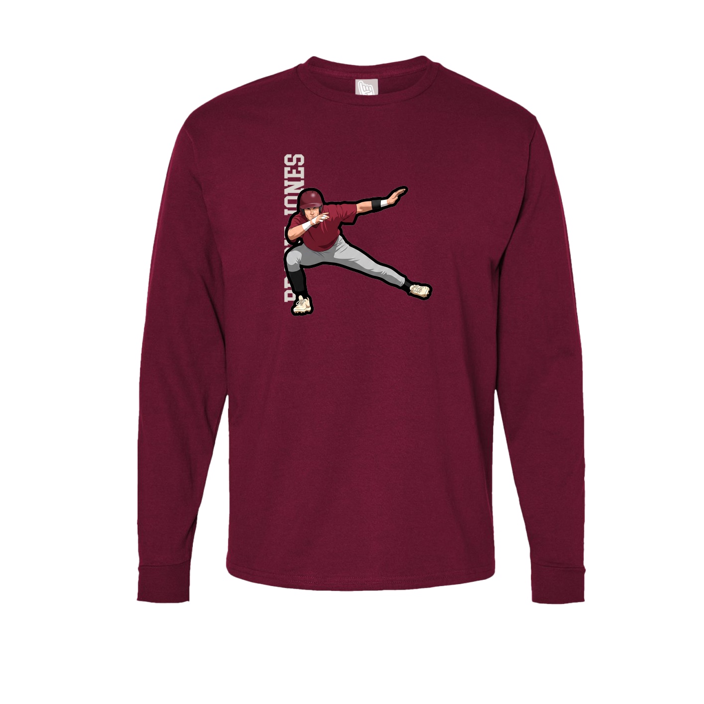 Long Sleeve Tee — Name Vertical in Cardinal