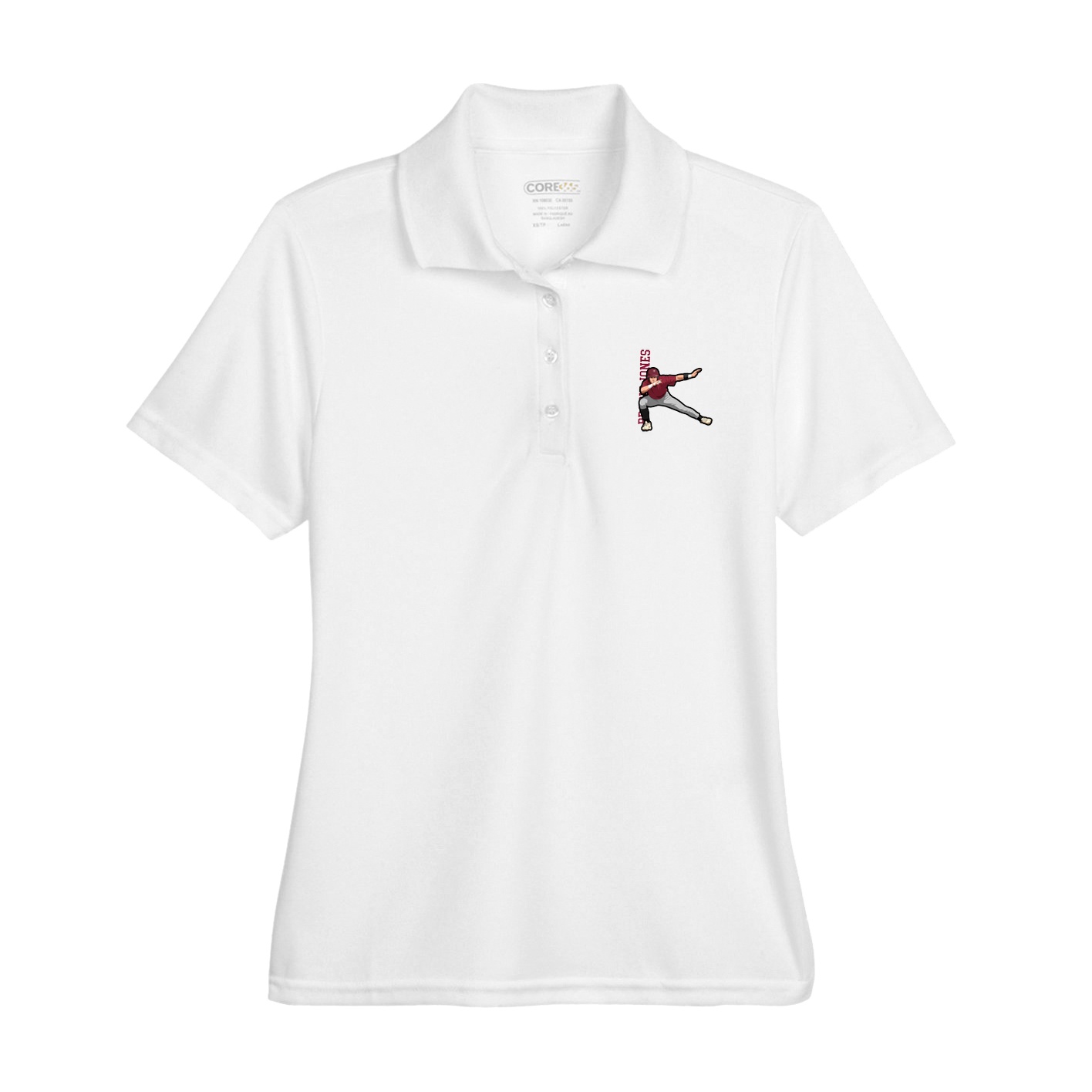 Womens Performance Polo — Name Vertical in White