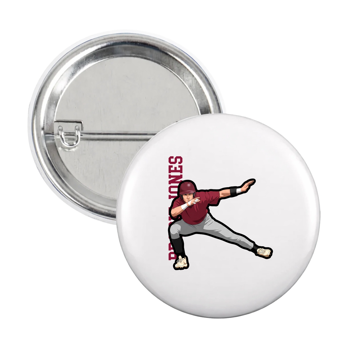 Game Day Button — Name Vertical in White