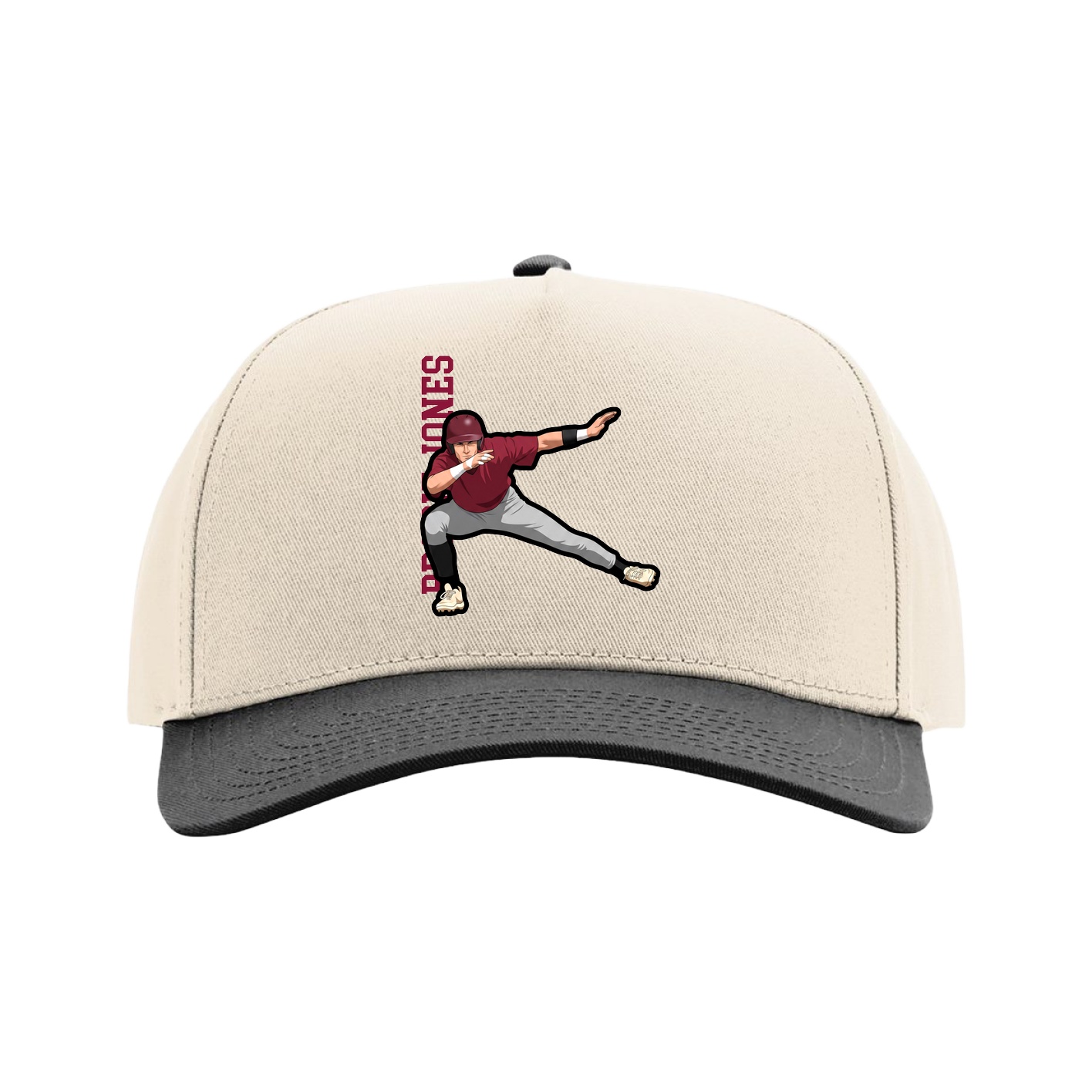Full Fabric Five-Panel Champ Cap — Name Vertical in Cream/Black