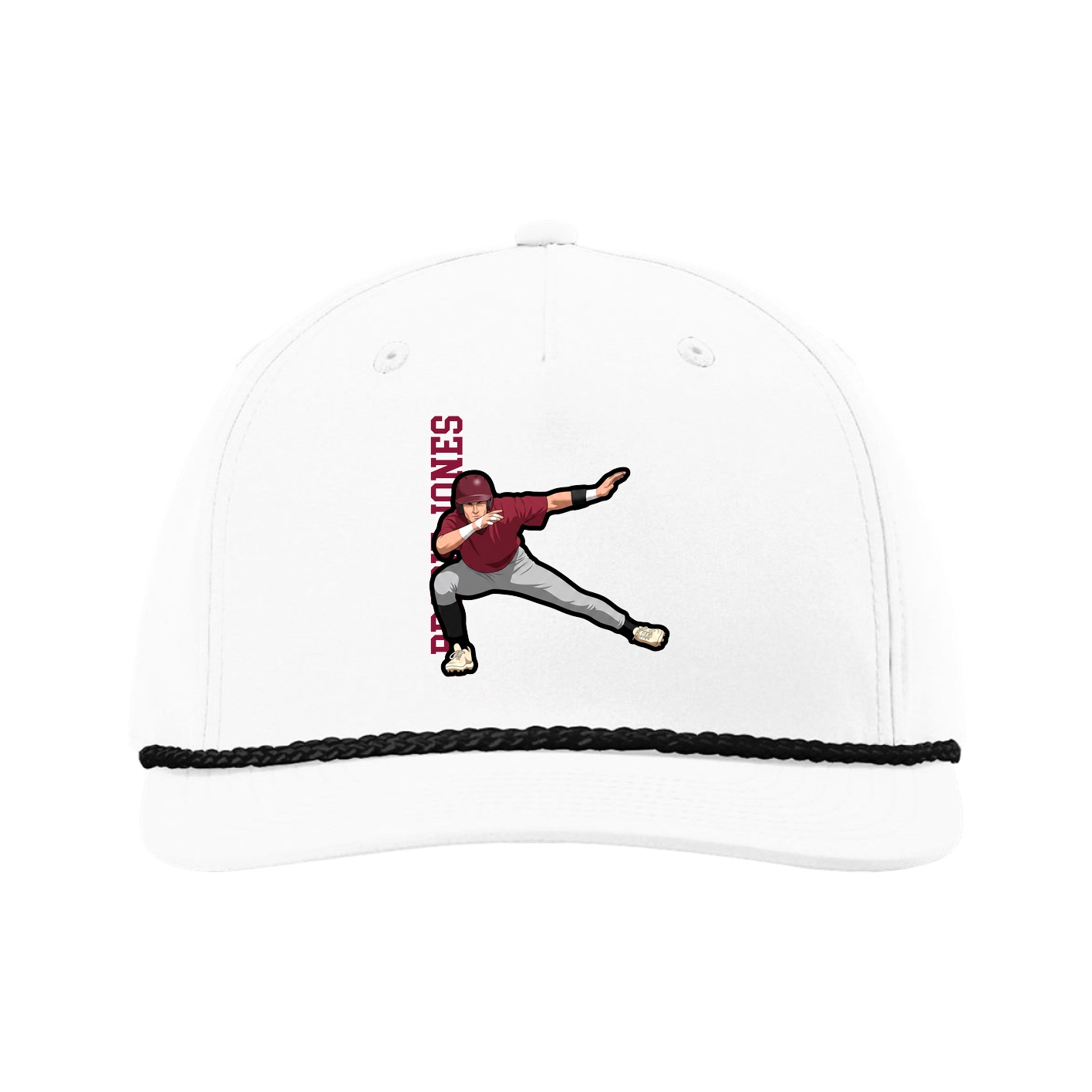 Five-Panel Classic Rope Cap — Name Vertical in White