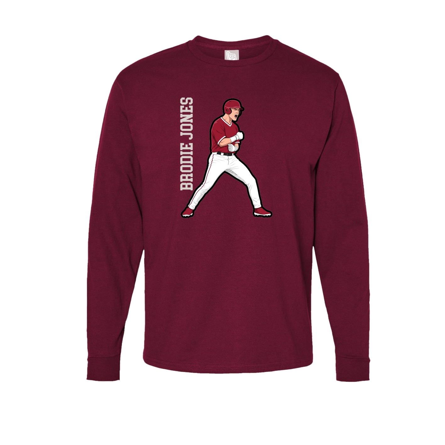 Long Sleeve Tee — Name Vertical in Cardinal