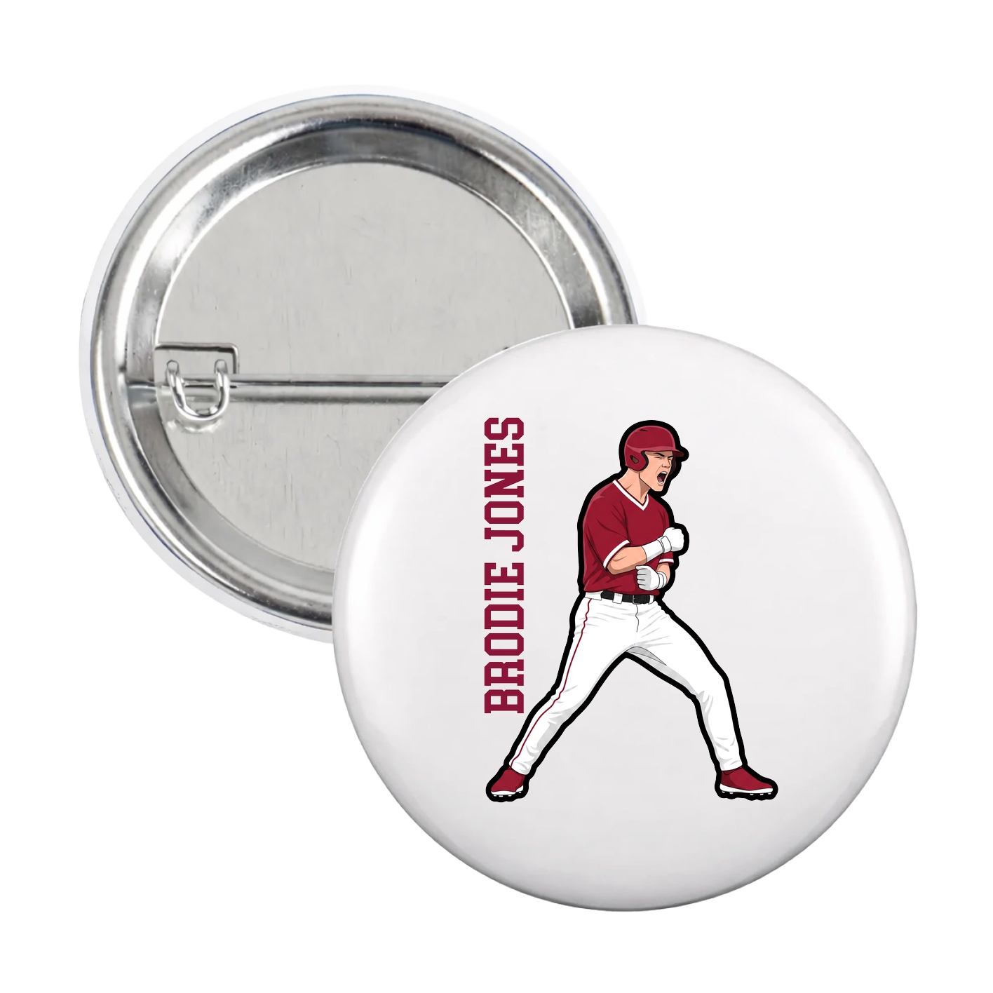 Game Day Button — Name Vertical in White