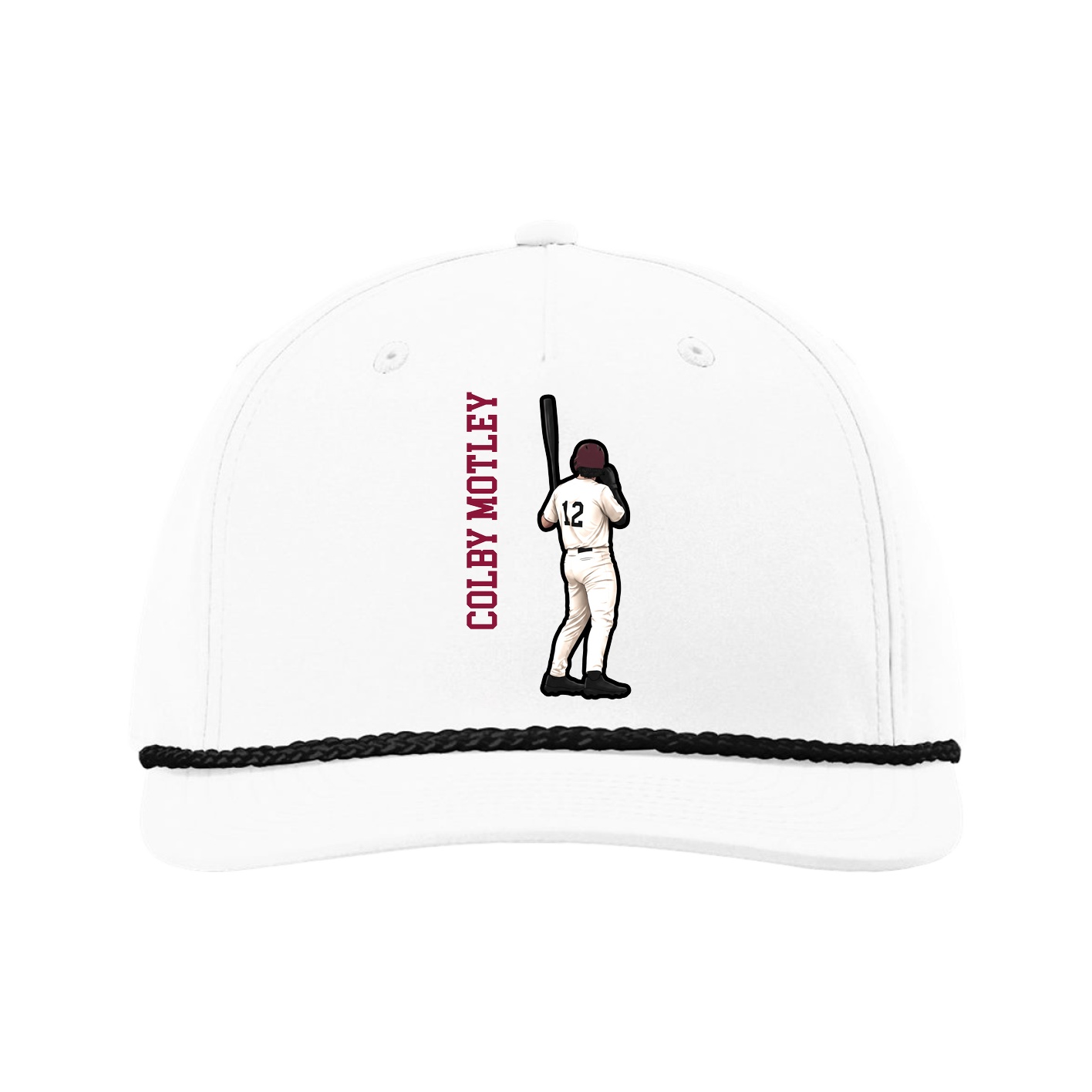 Five-Panel Classic Rope Cap — Name Vertical in White