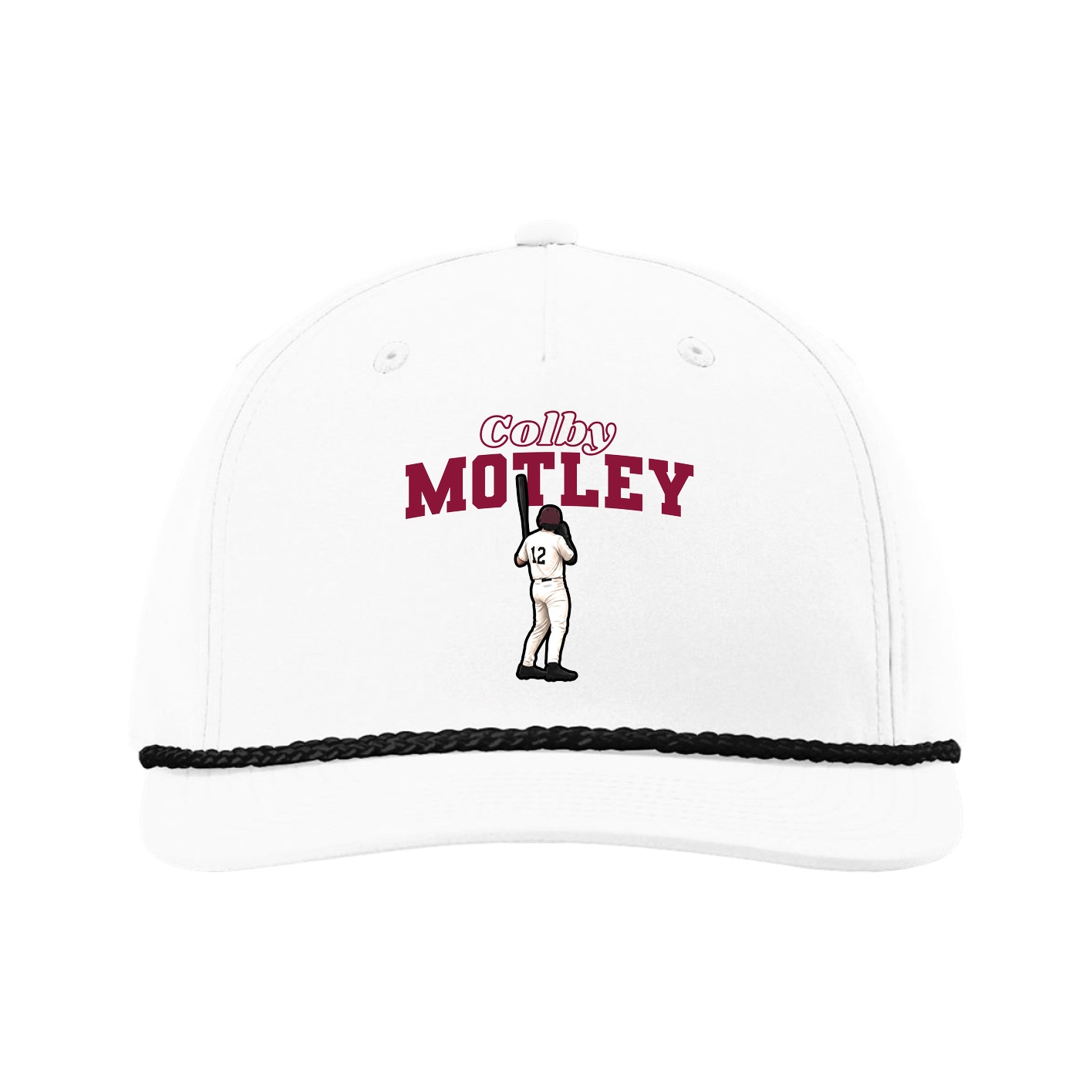 Five-Panel Classic Rope Cap — Name Arch in White