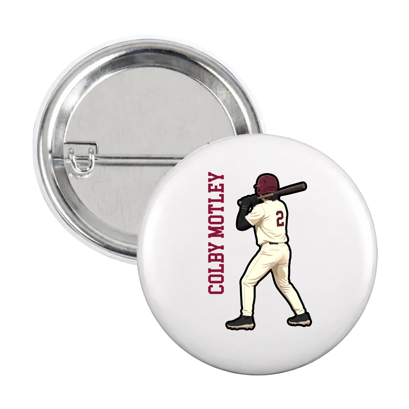 Game Day Button — Name Vertical in White