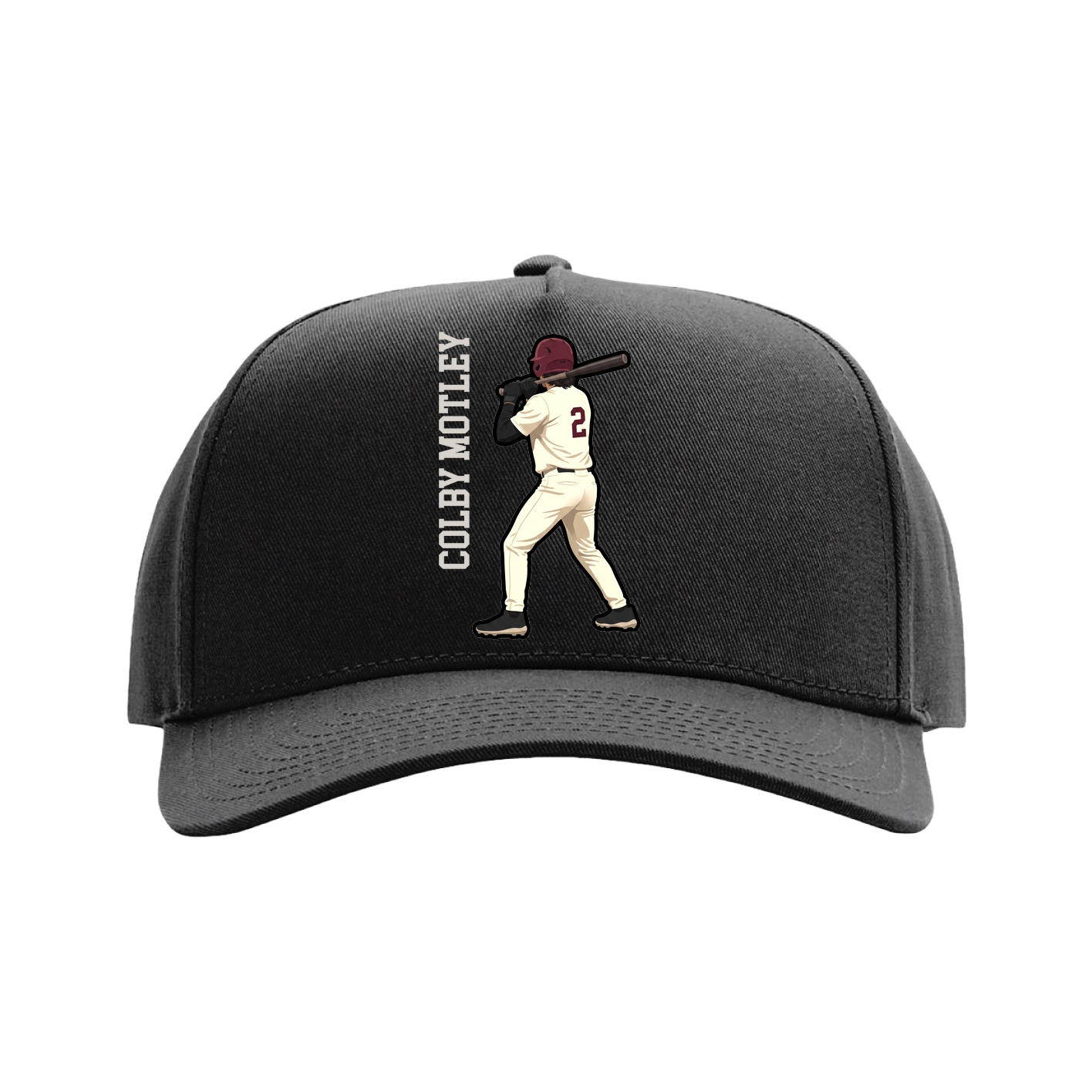 Full Fabric Five-Panel Champ Cap — Name Vertical in Black