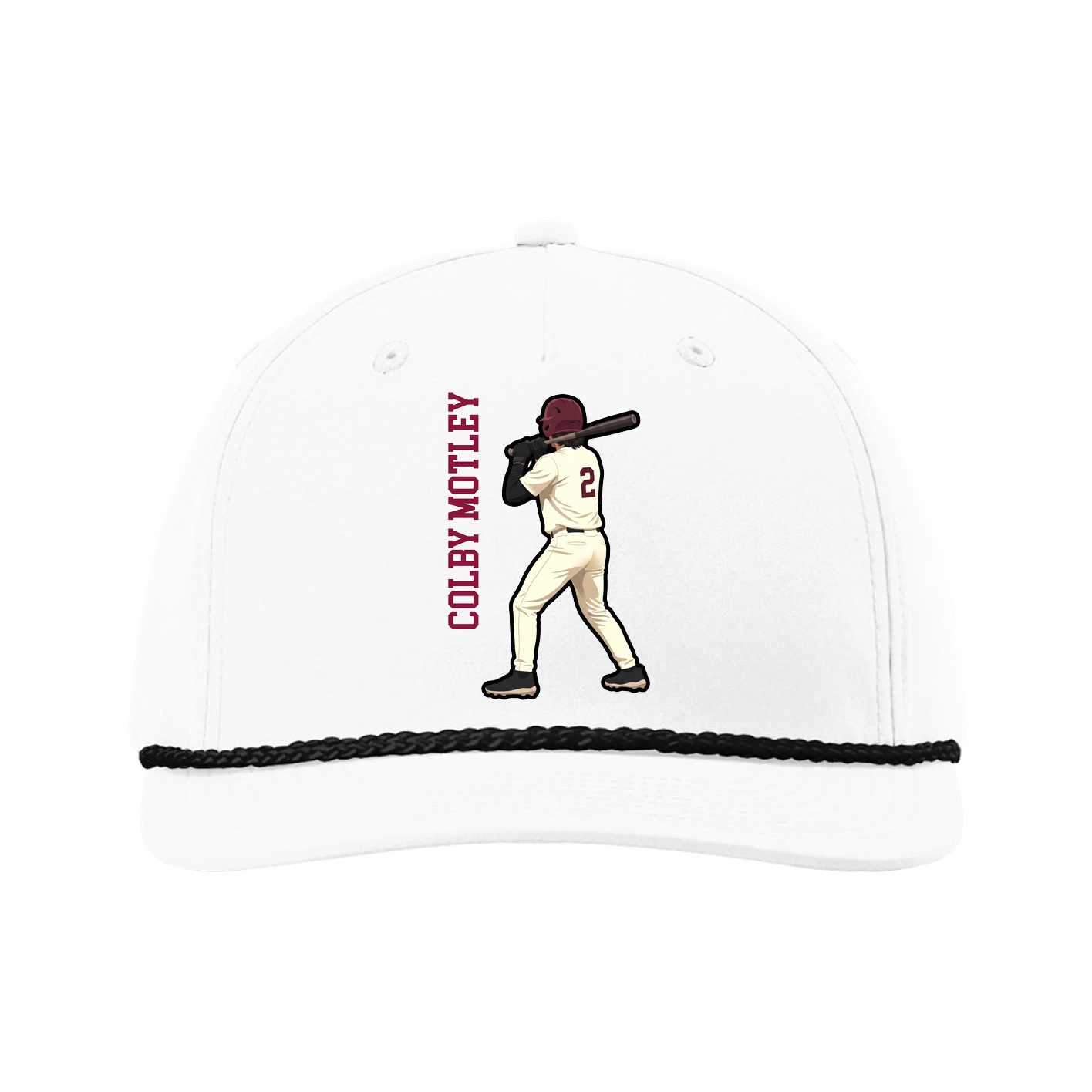 Five-Panel Classic Rope Cap — Name Vertical in White