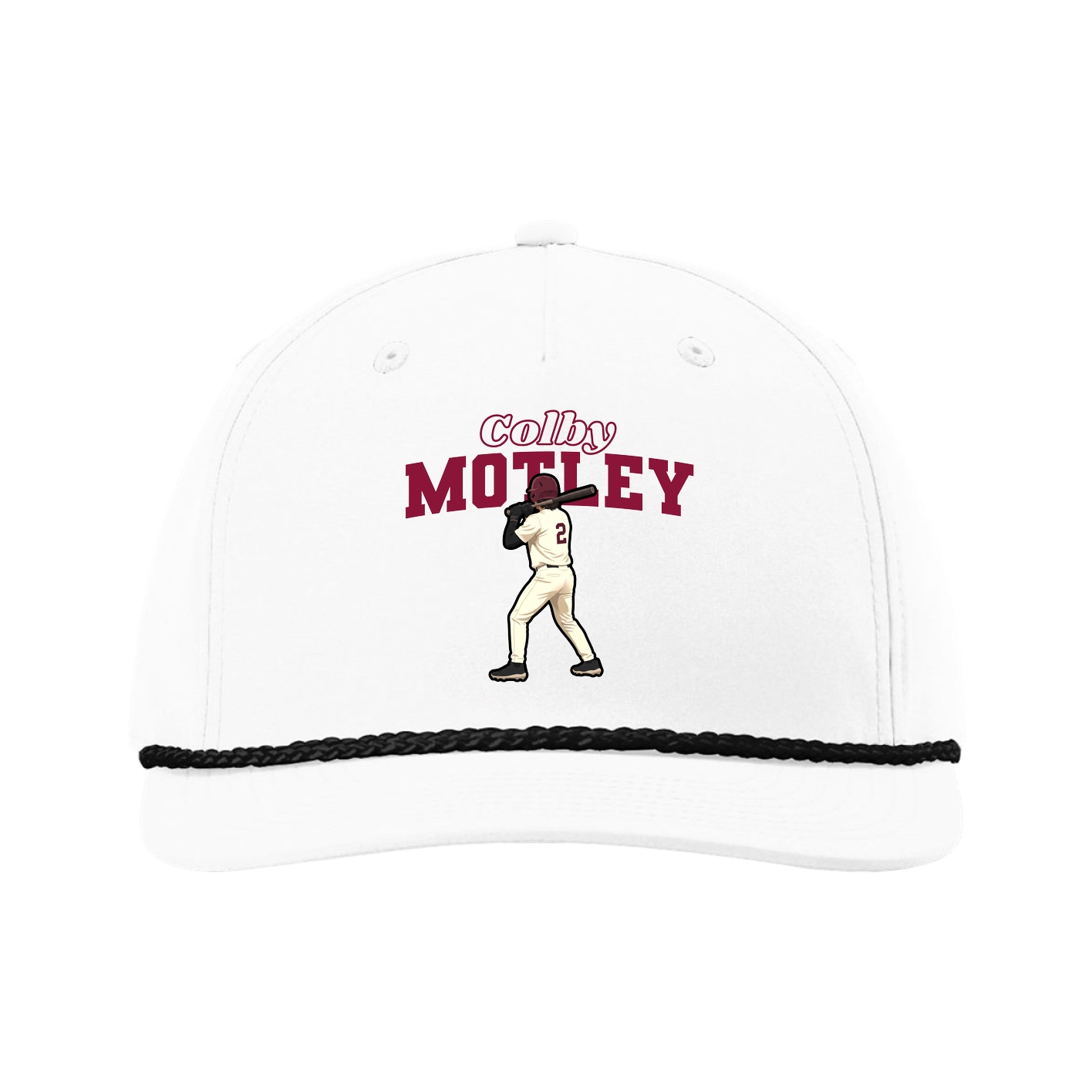Five-Panel Classic Rope Cap — Name Arch in White